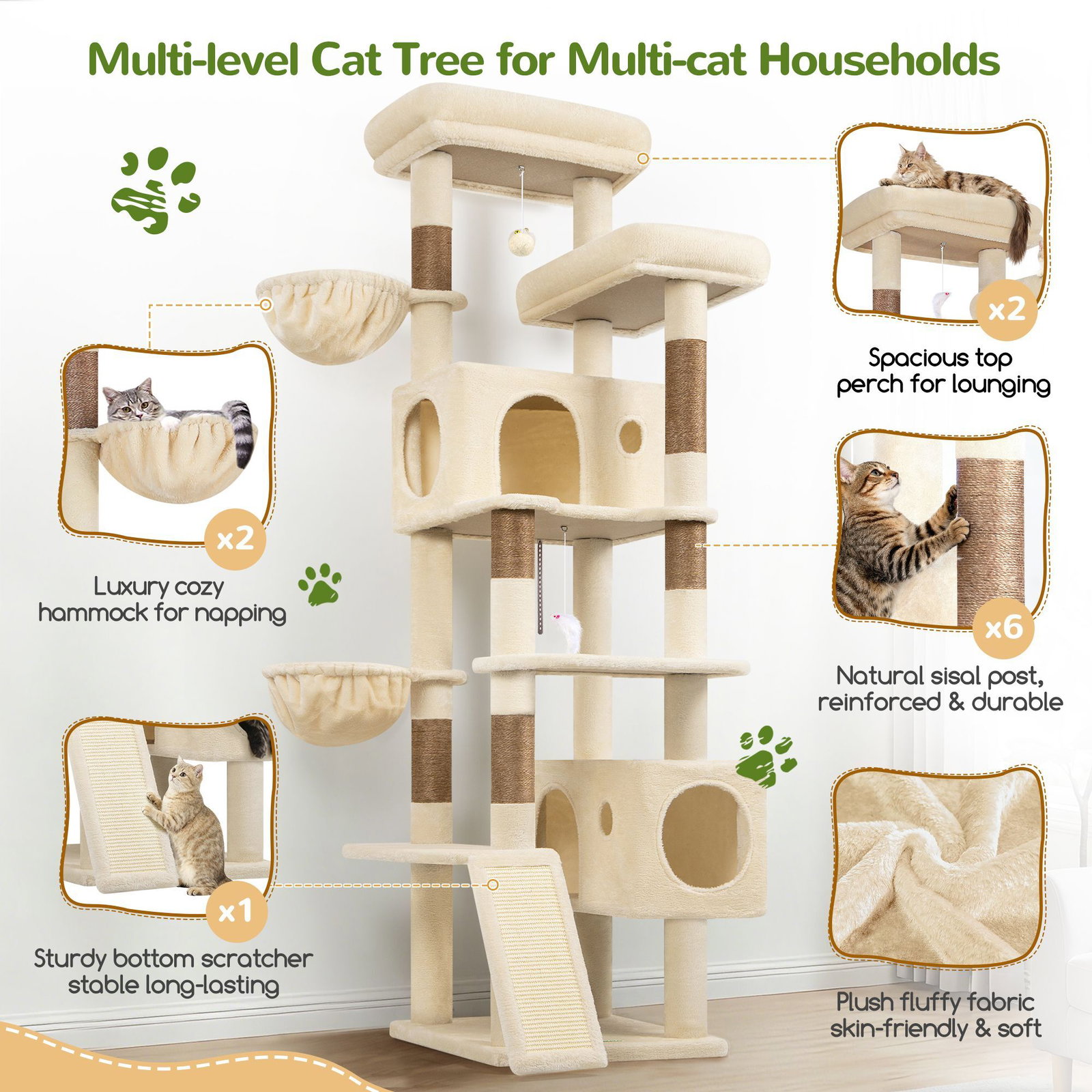 S77C Cat Tree(Beige,77-inch)