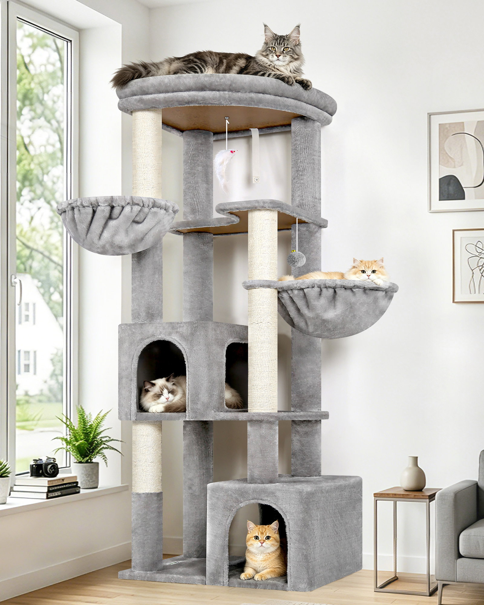 C64 Cat Tree For Large Cats(Light Grey,64-inch)