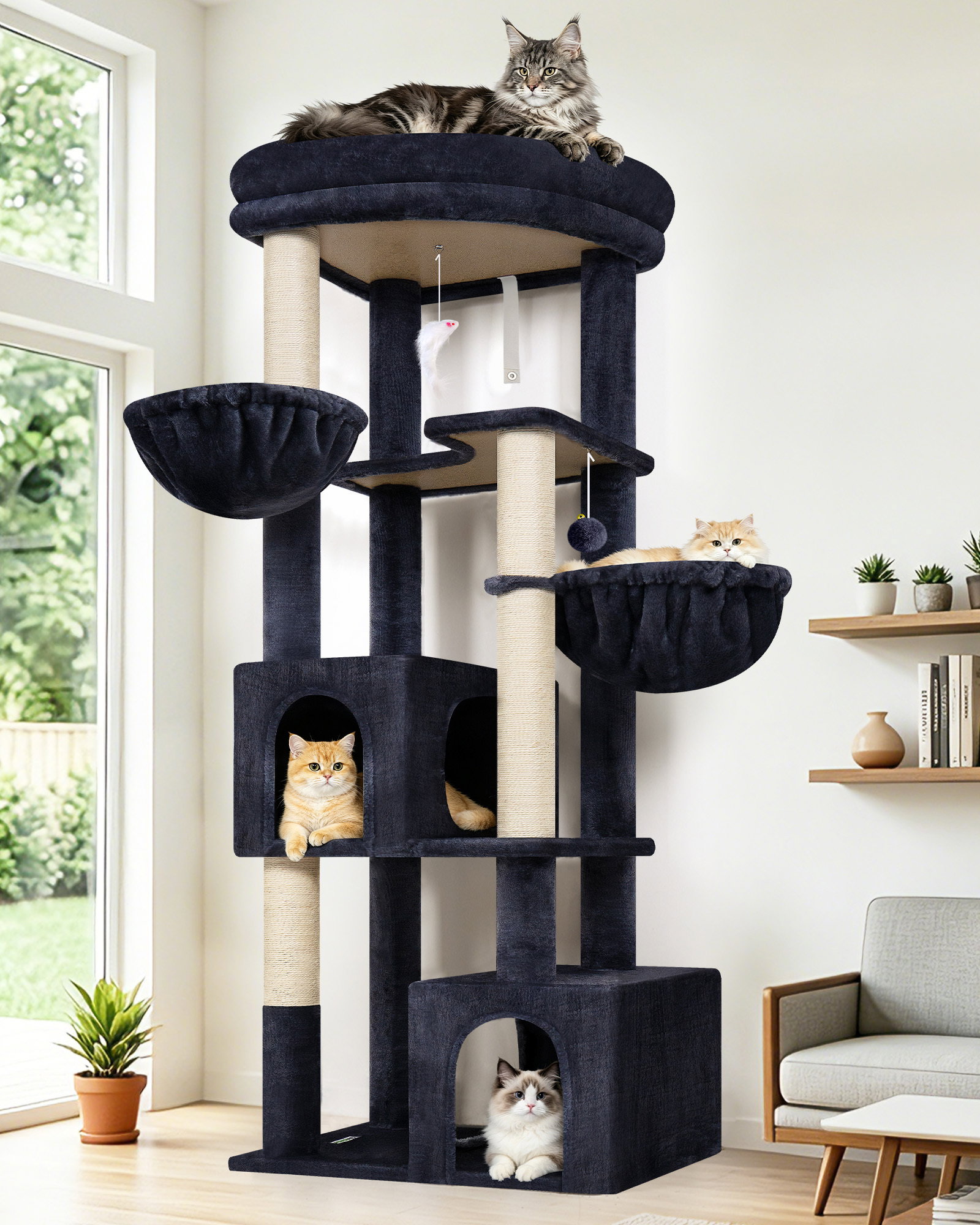 C64 Cat Tree For Large Cats(Dark Grey,64-inch)