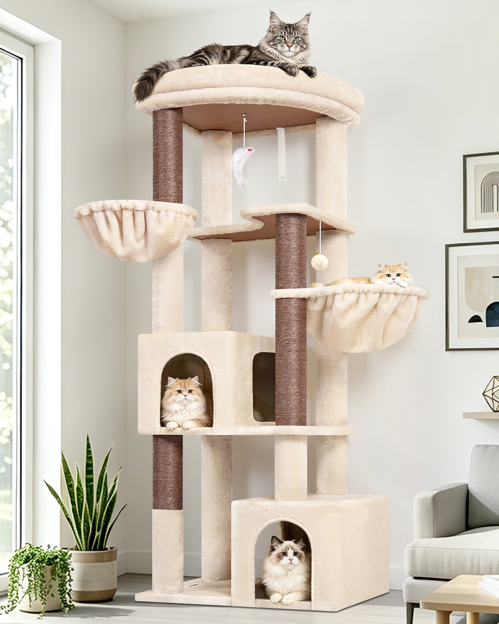 C64 Cat Tree For Large Cats(Beige,64-inch)
