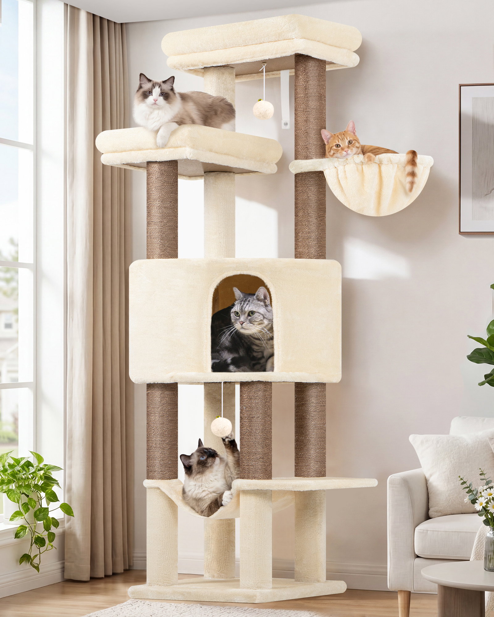 F65D Cat Tree(Beige,65-inch)