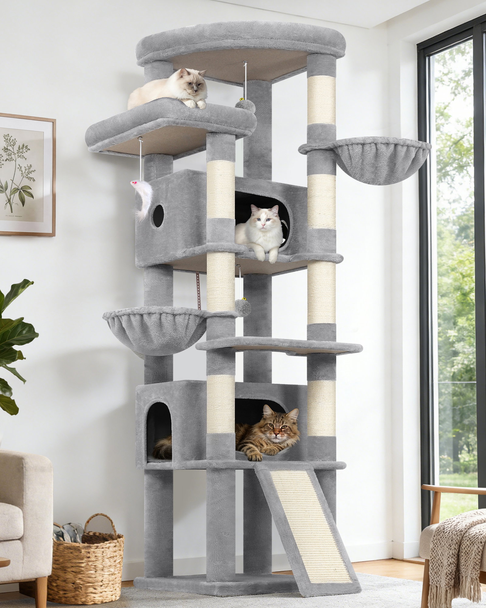 S80C Tall Cat Tree(Light Grey,80-inch)
