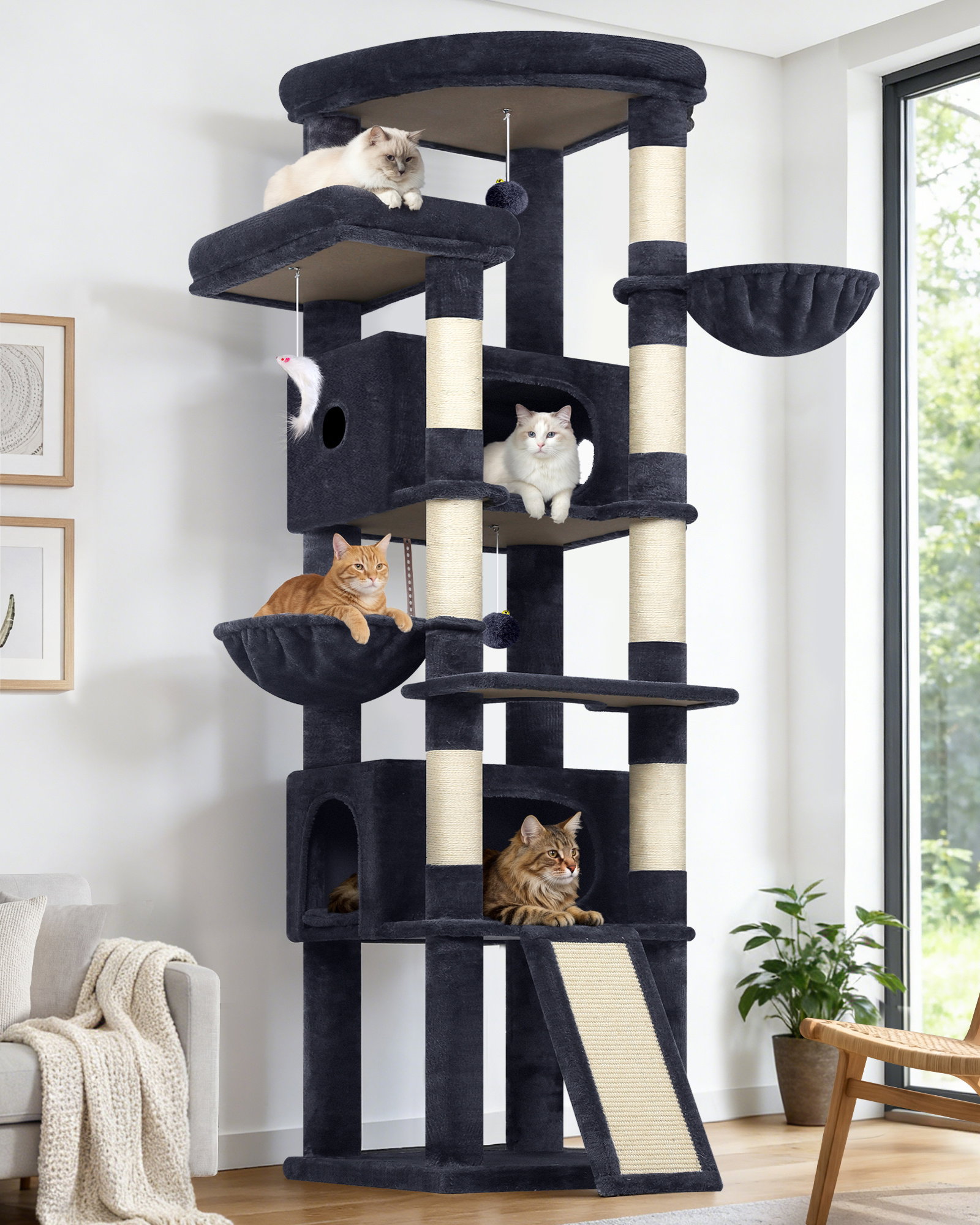 S80C Tall Cat Tree(Dark Grey,80-inch)