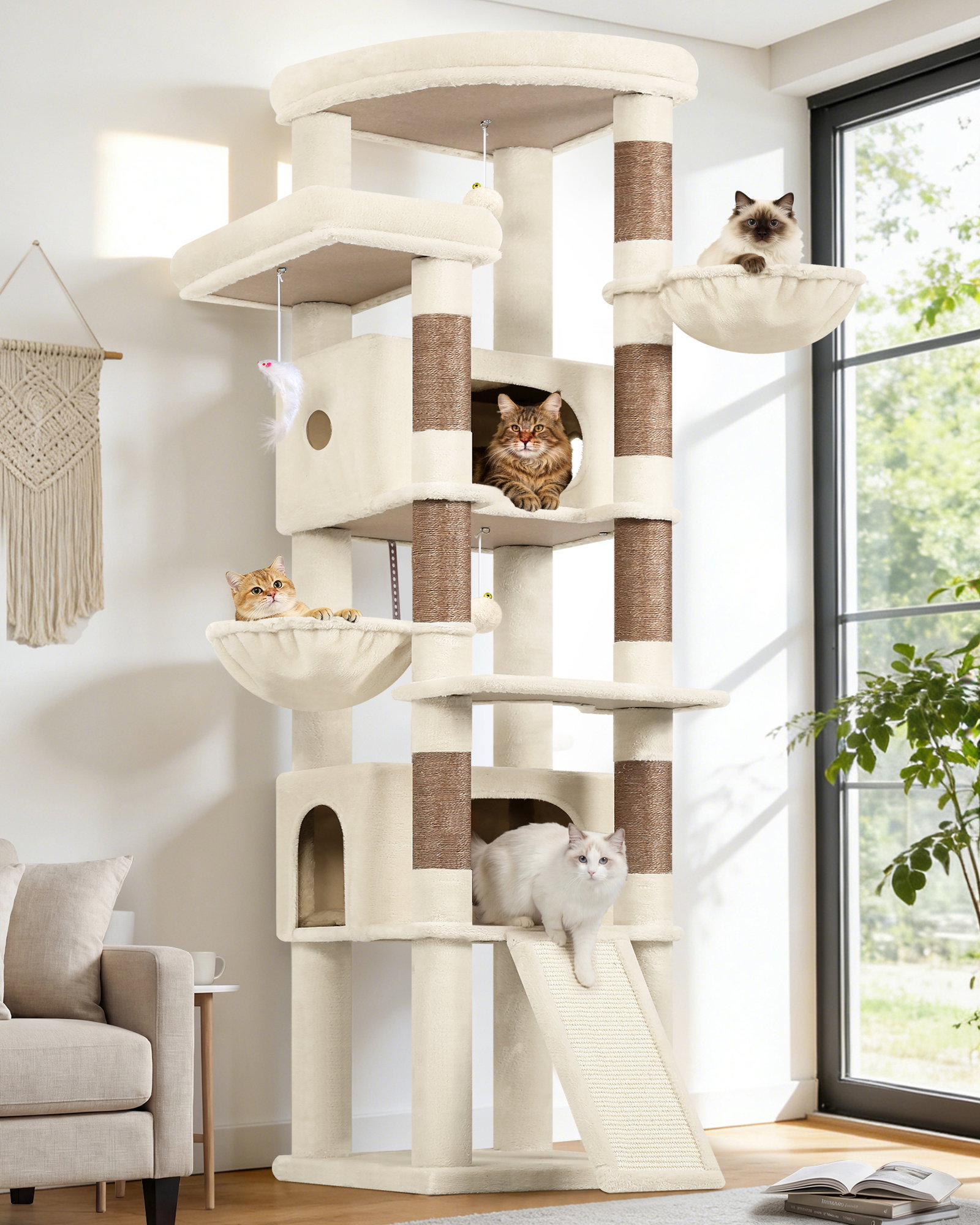 S80C Tall Cat Tree(Beige,80-inch)