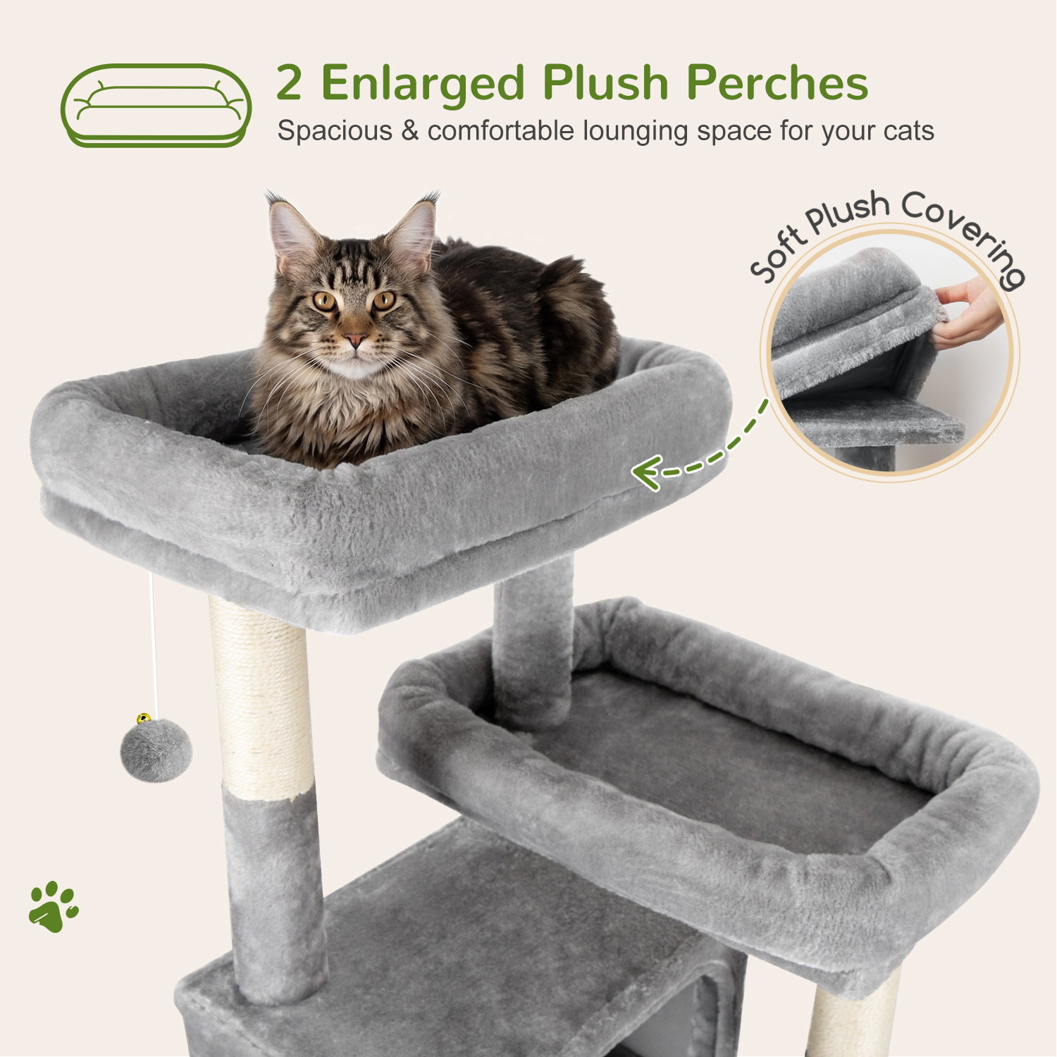 F82B Cat Tree(Light Grey,82-inch)