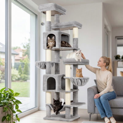 F82B Cat Tree(Light Grey,82-inch)