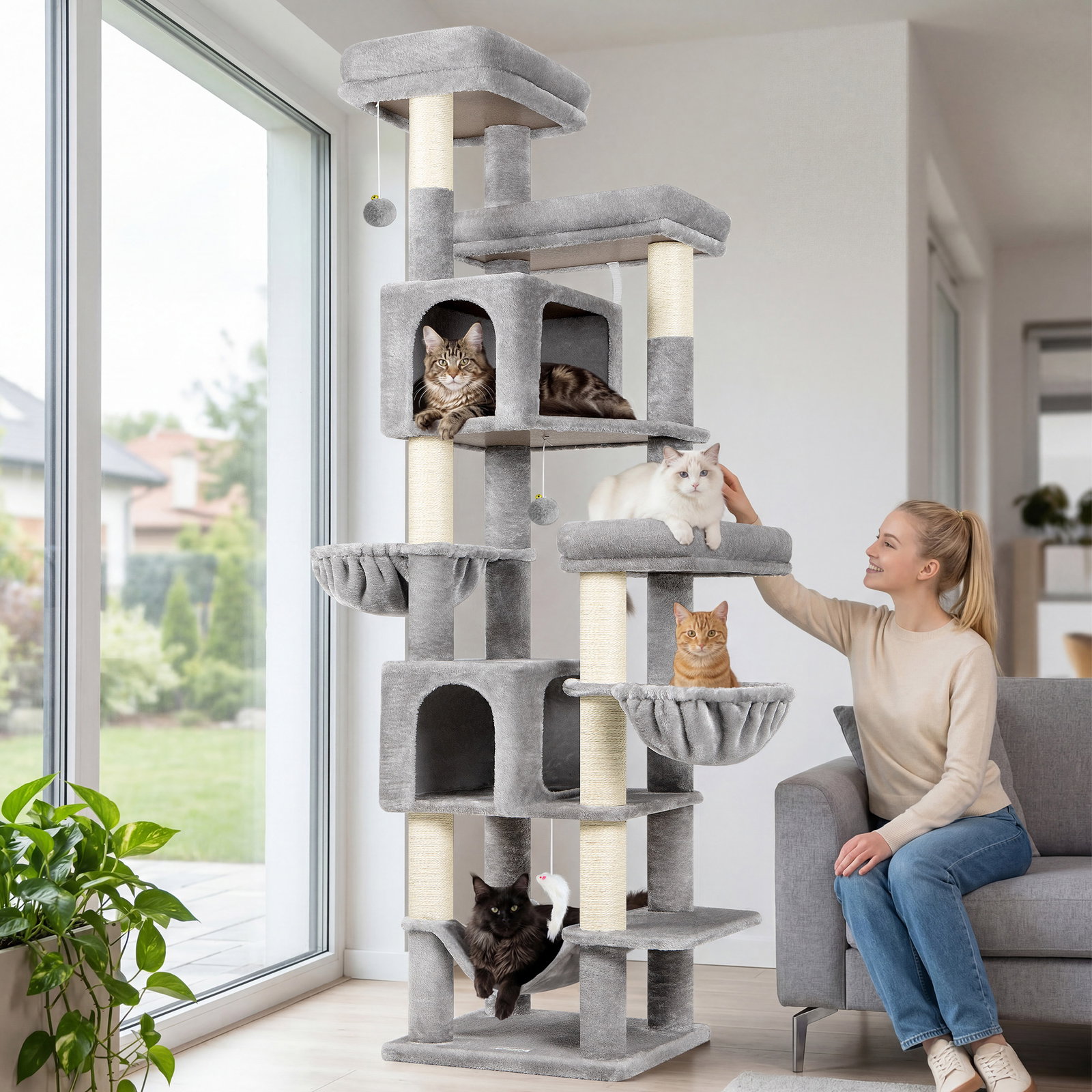 F82B Cat Tree(Light Grey,82-inch)