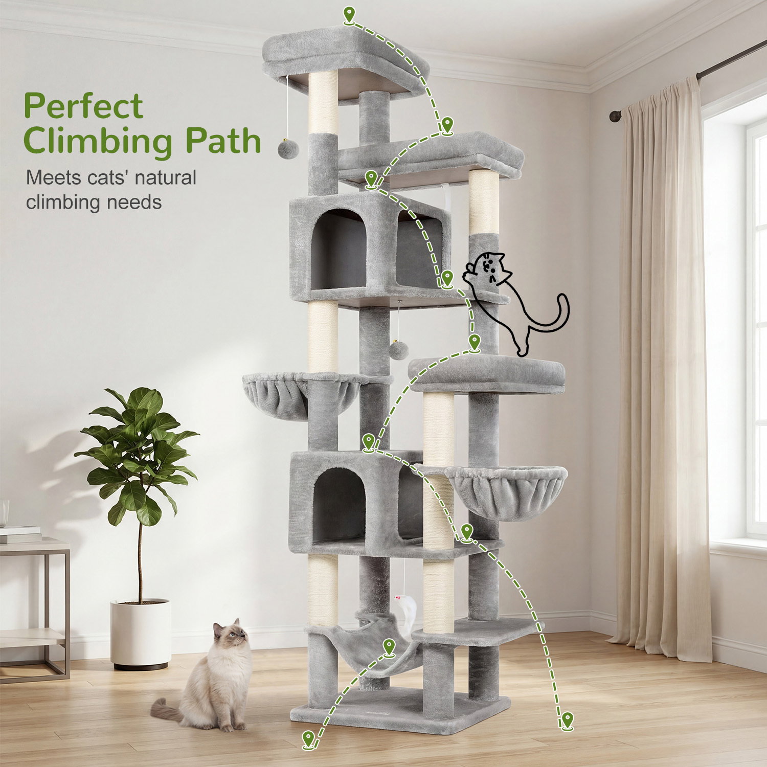F82B Cat Tree(Light Grey,82-inch)