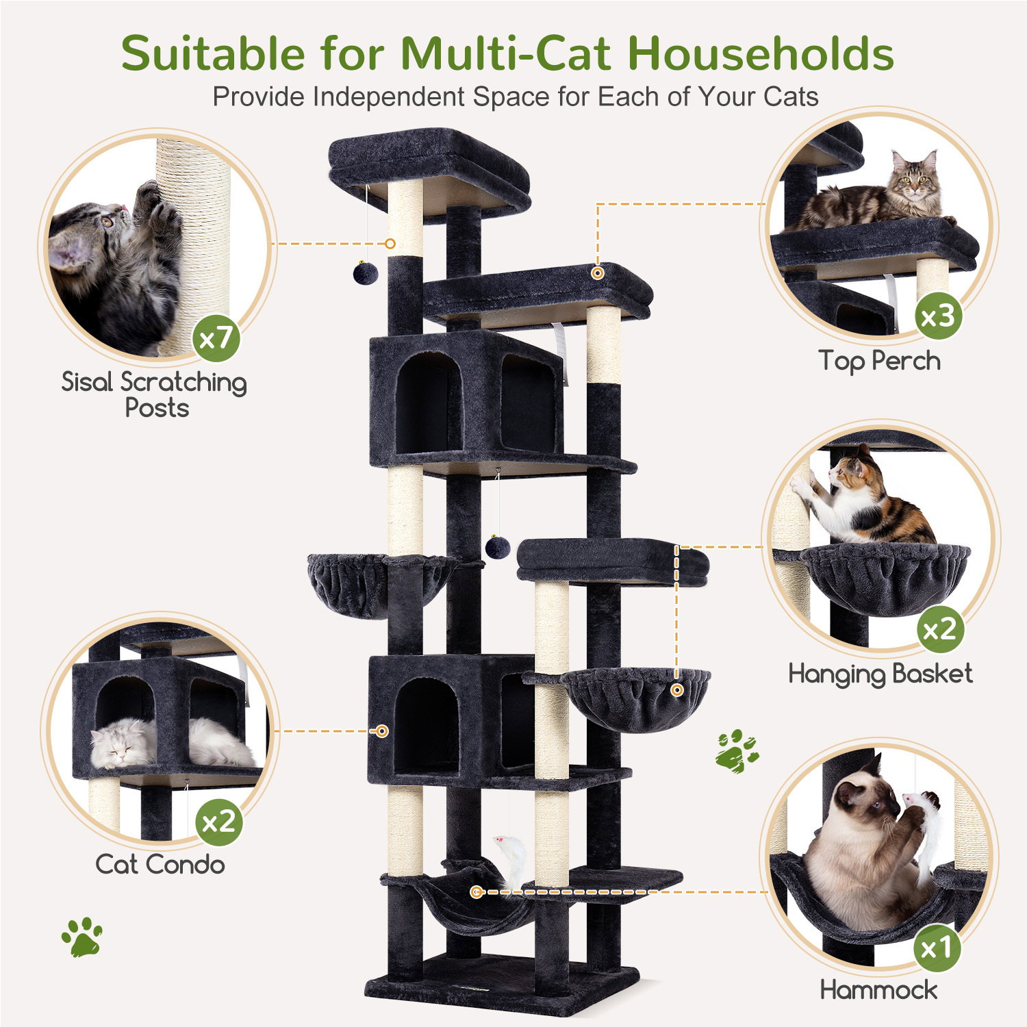 F82B Cat Tree(Dark Grey,82-inch)