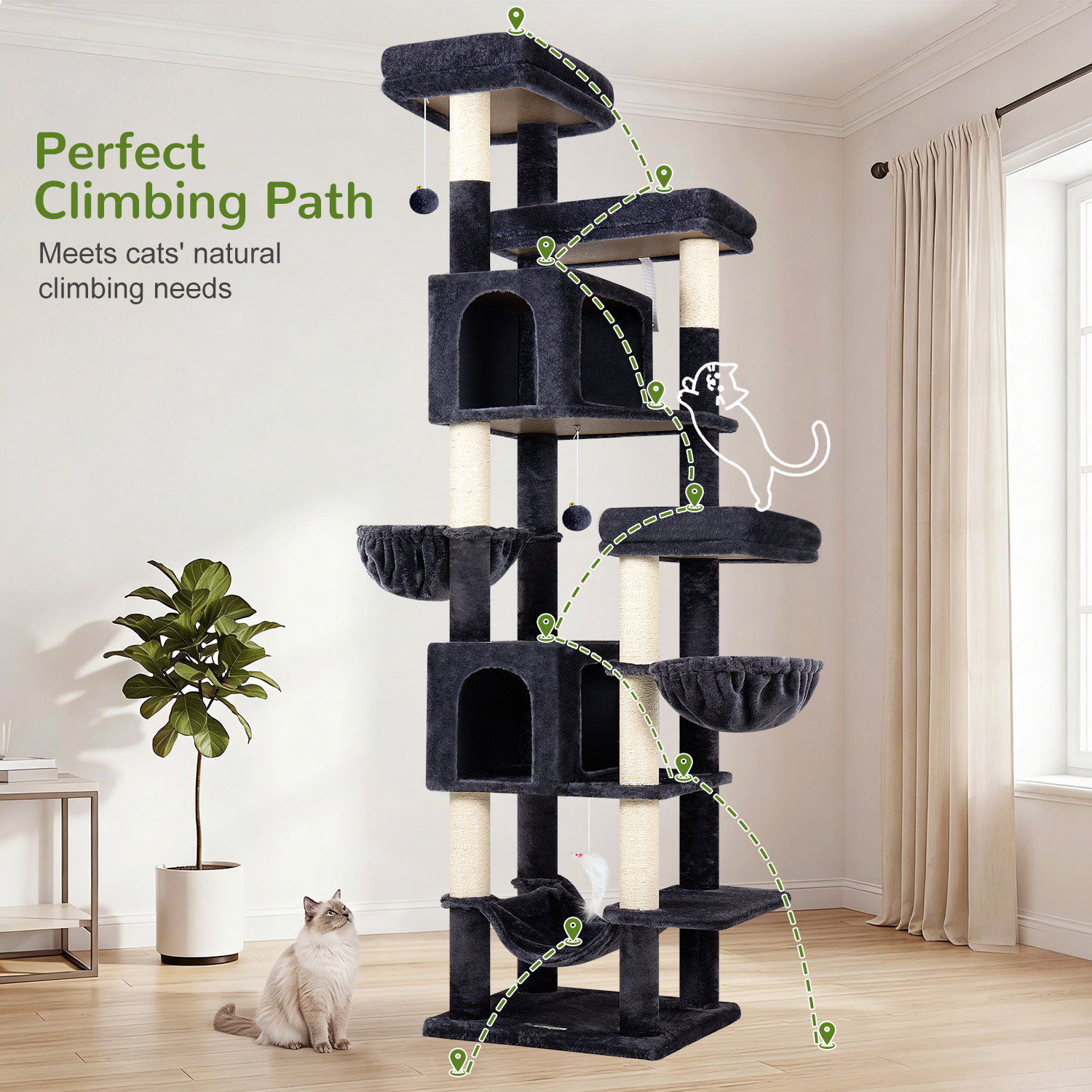 F82B Cat Tree(Dark Grey,82-inch)
