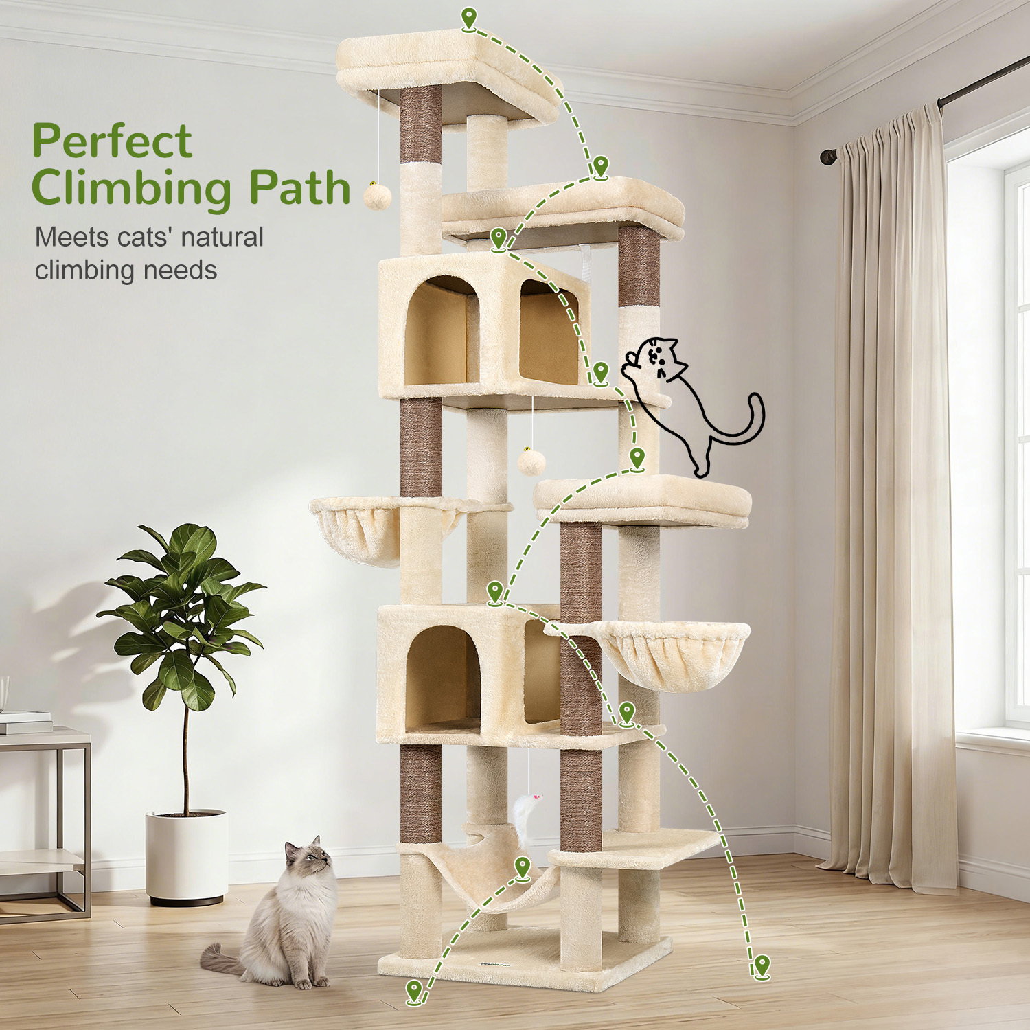 F82B Cat Tree(Beige,82-inch)