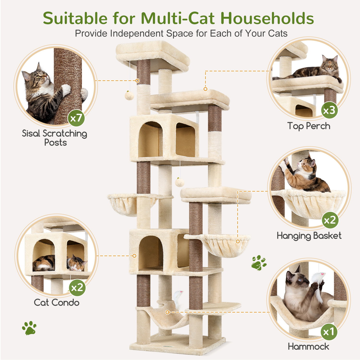 F82B Cat Tree(Beige,82-inch)