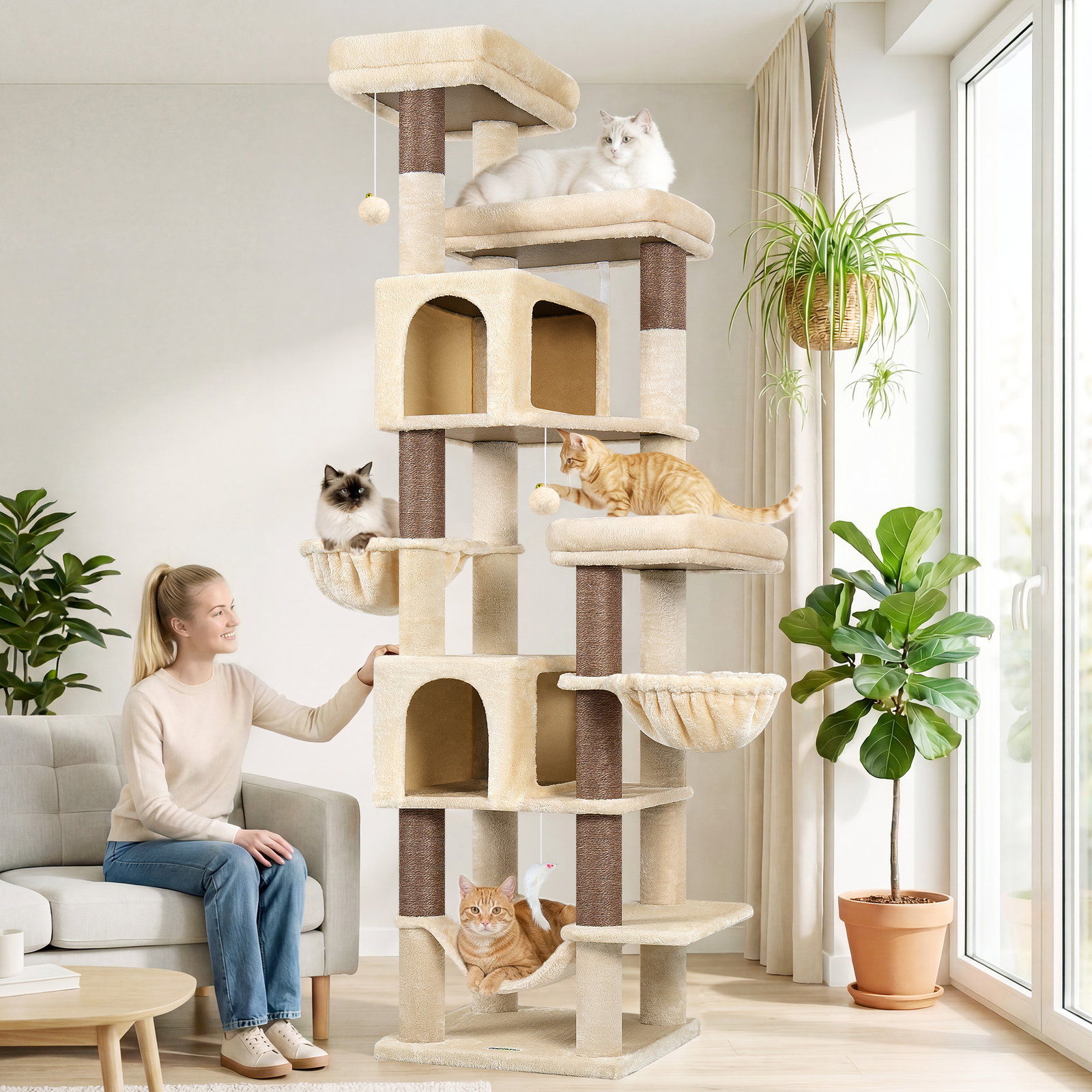 F82B Cat Tree(Beige,82-inch)