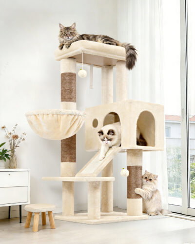 S45 Cat Tower With Scratching Post(Beige,45-inch)