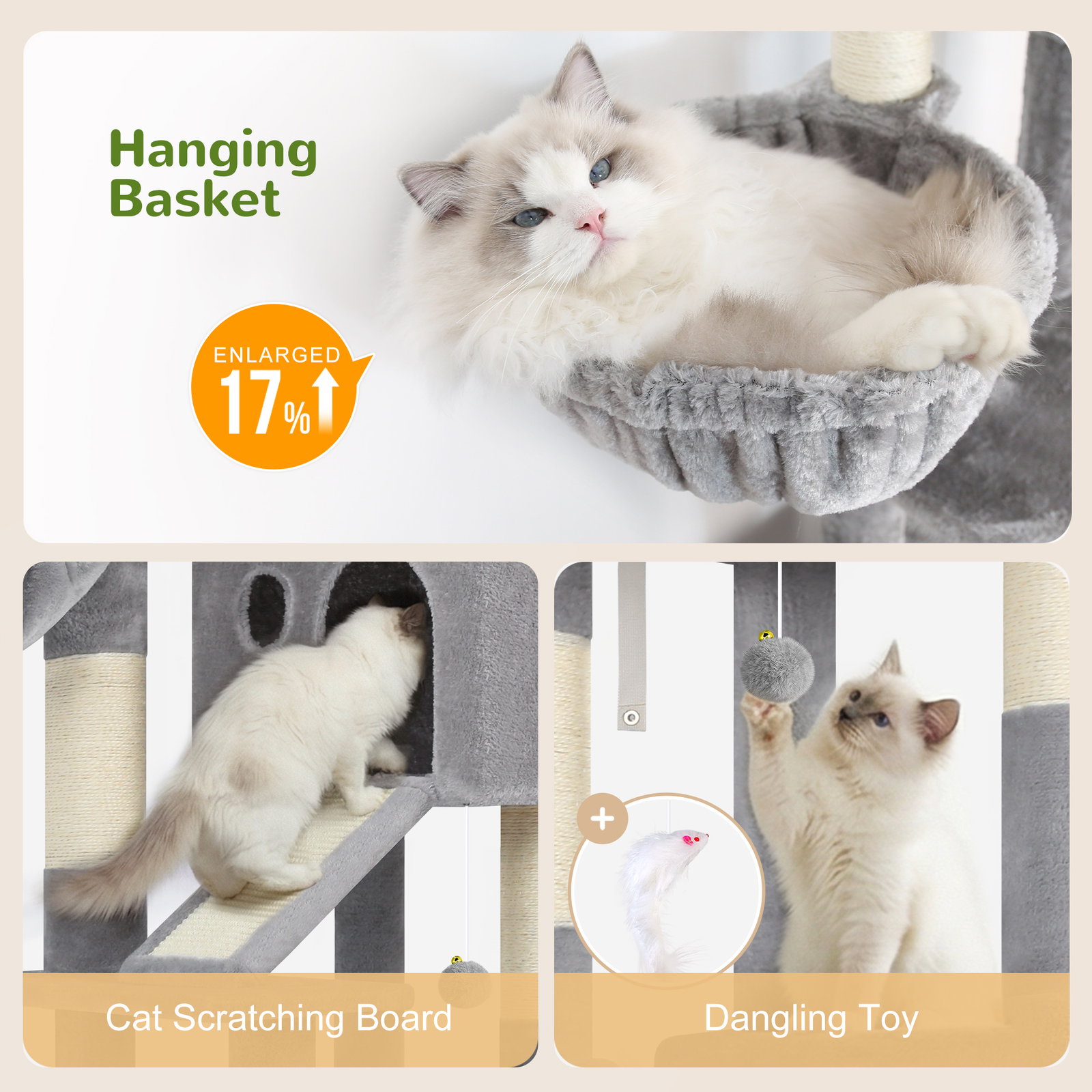 S50  Cat Tree For Large Cats(Light Grey,50-inch)