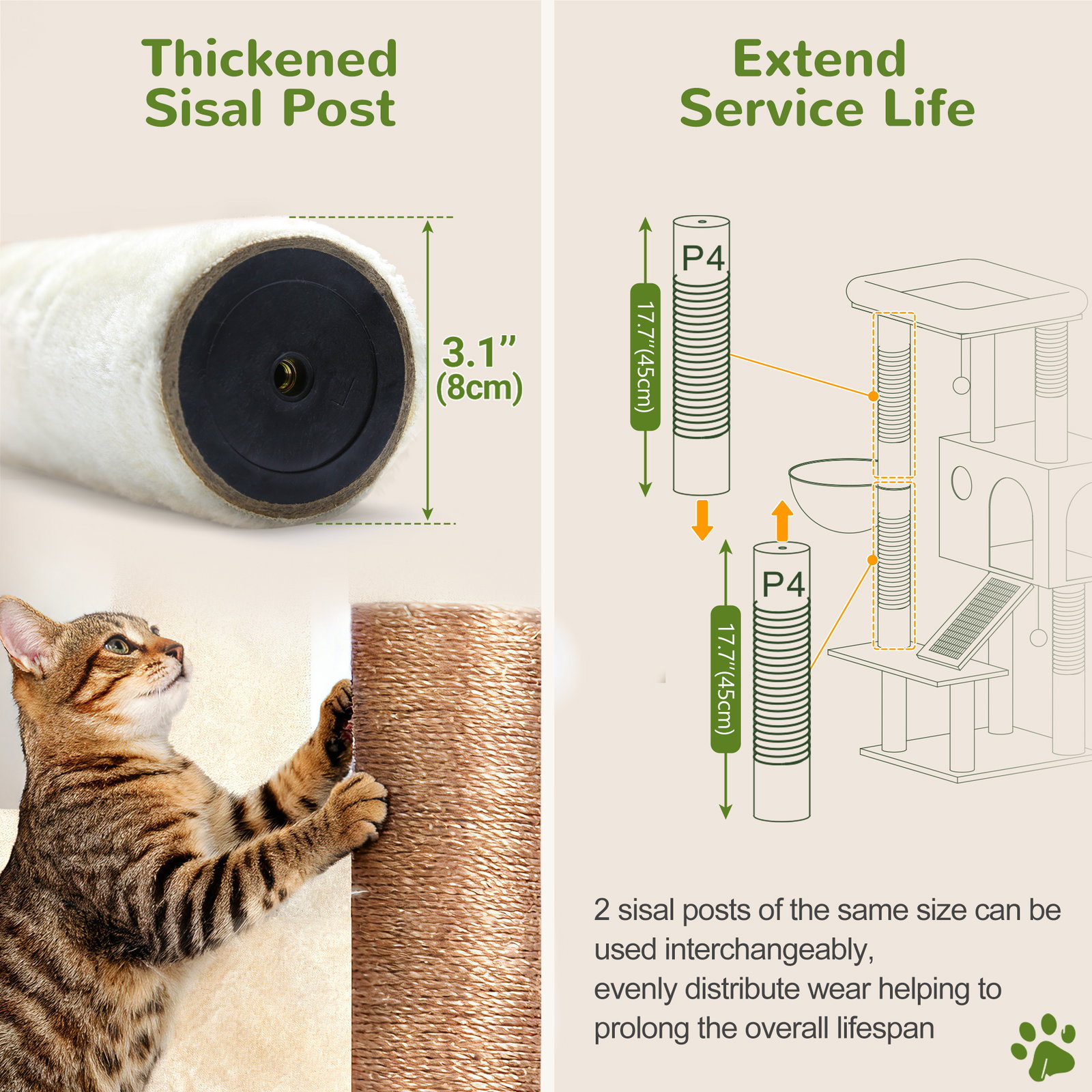 S50  Cat Tree For Large Cats(Beige,50-inch)