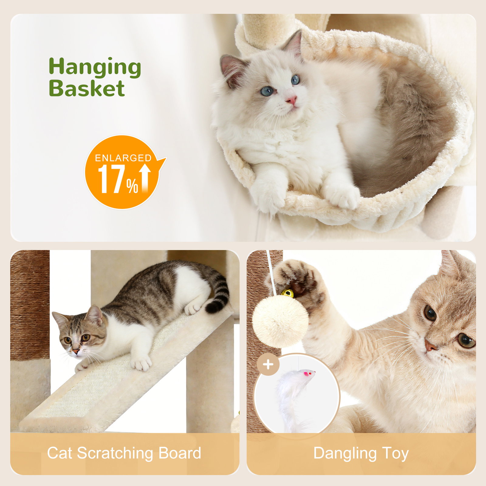 S50  Cat Tree For Large Cats(Beige,50-inch)