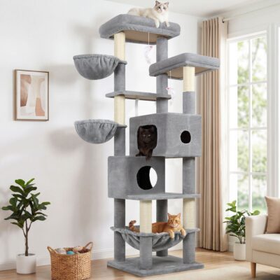 S73 Cat Tree(Light Grey,73-inch)