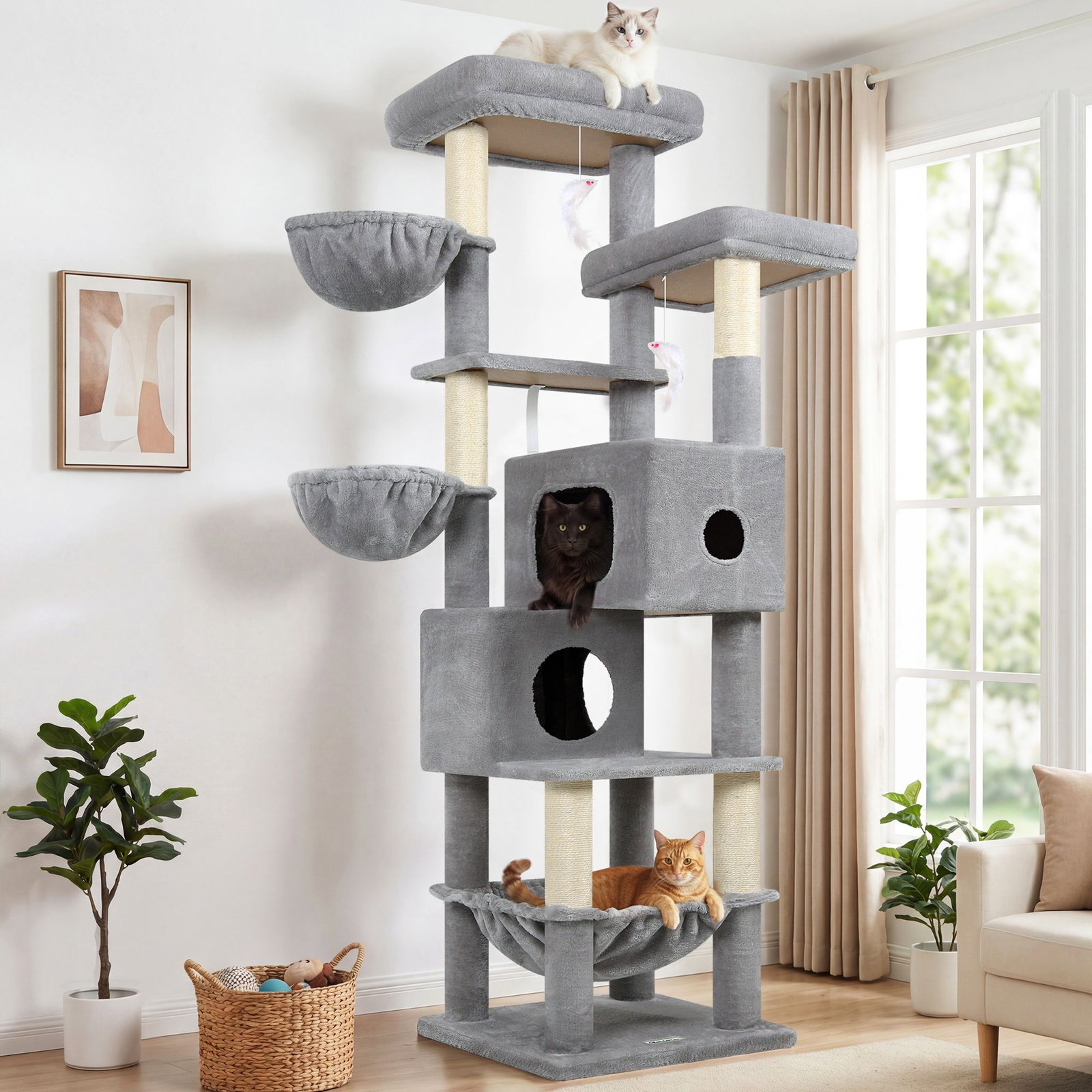 S73 Cat Tree(Light Grey,73-inch)