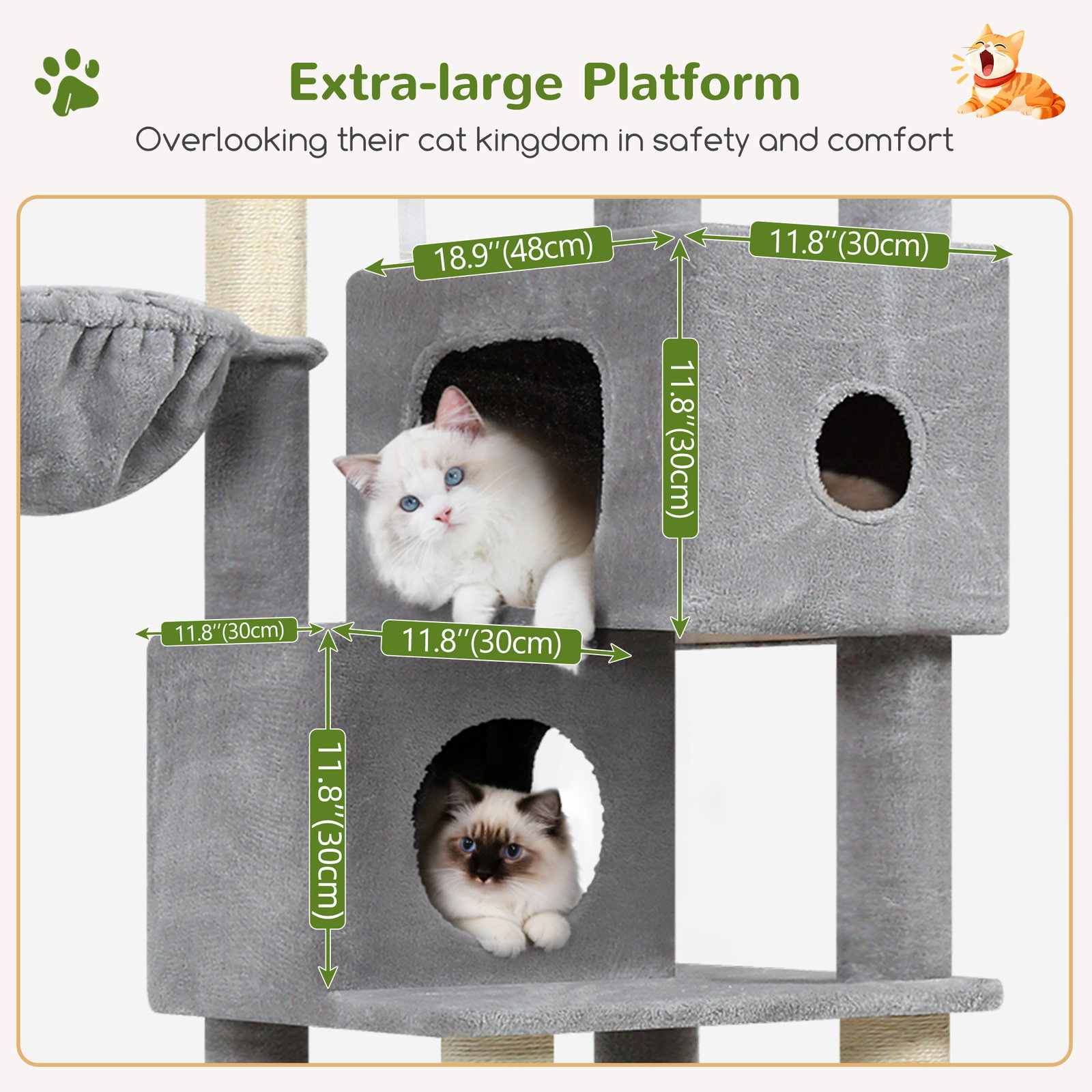 S73 Cat Tree(Light Grey,73-inch)