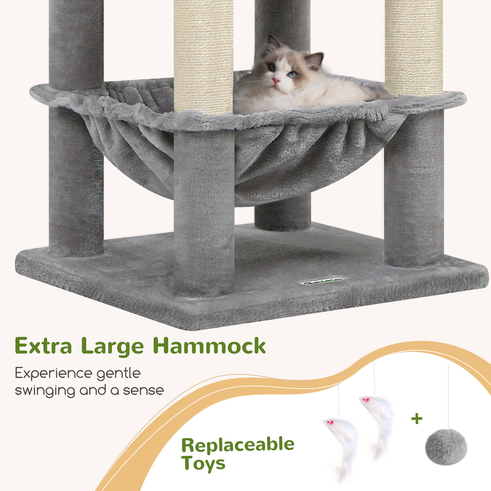 S73 Cat Tree(Light Grey,73-inch)