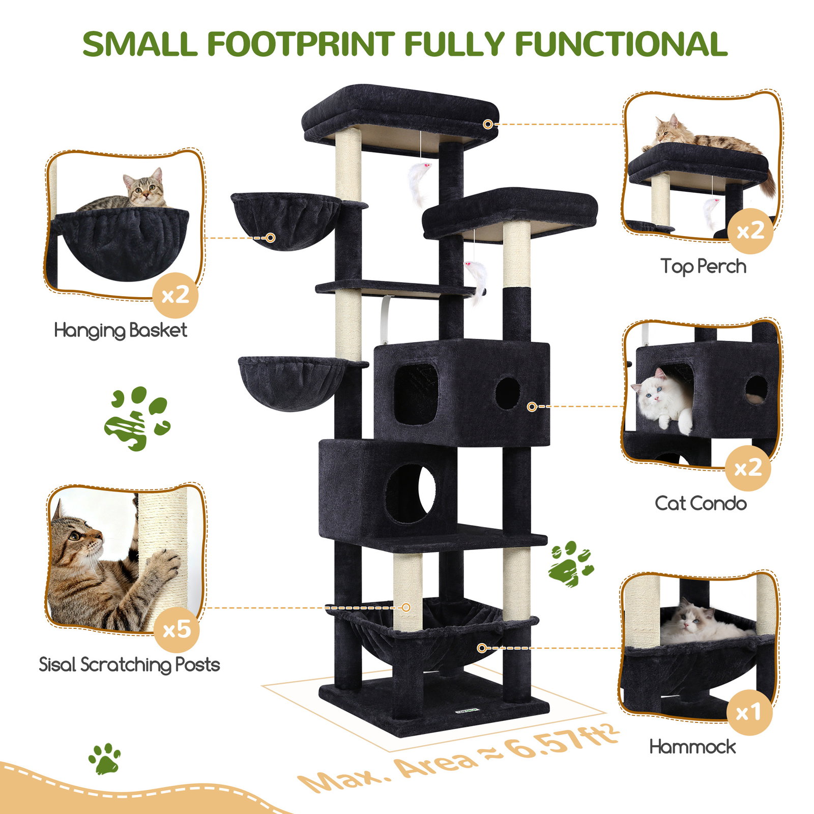S73 Cat Tree(Dark Grey,73-inch)