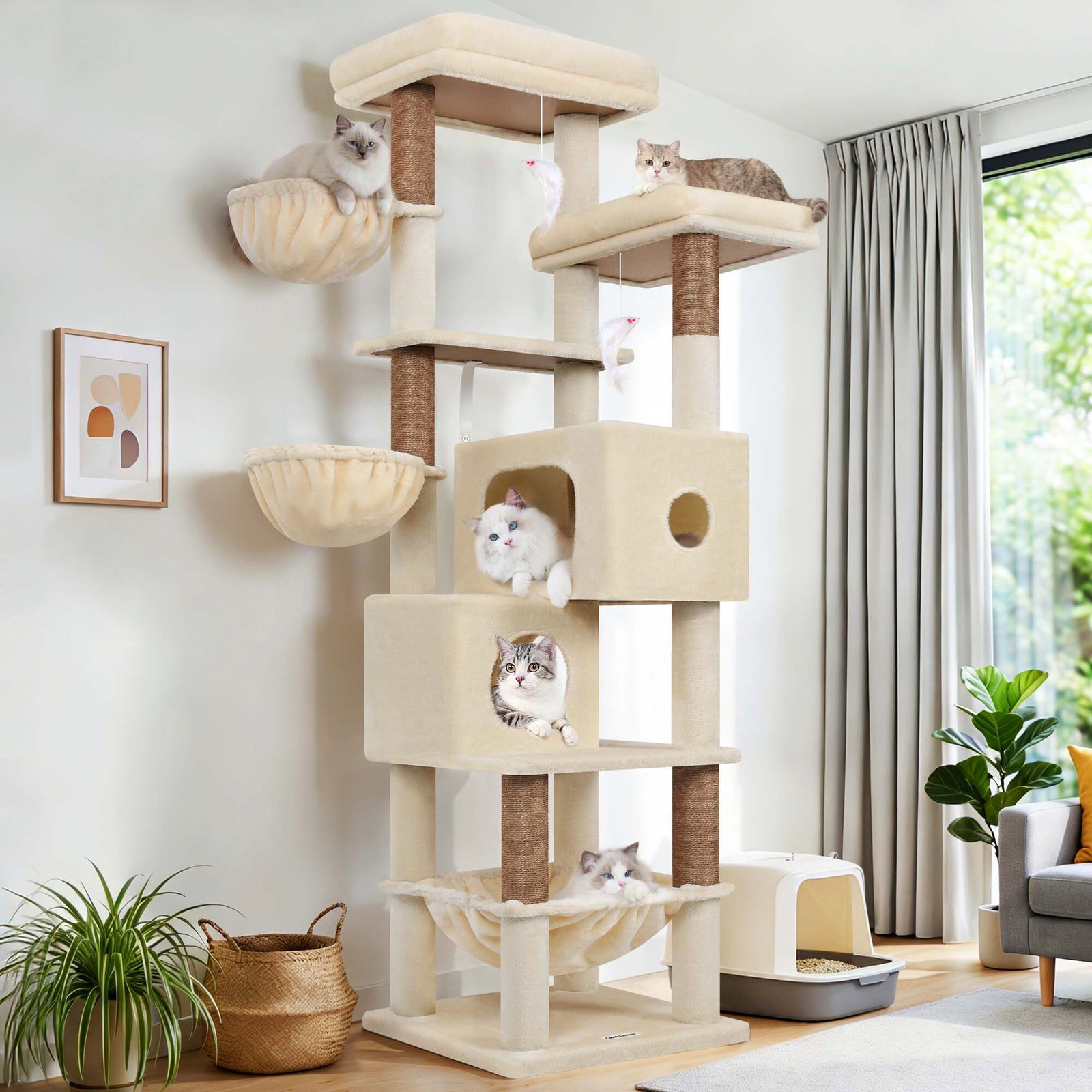 S73 Cat Tree(Beige,73-inch)