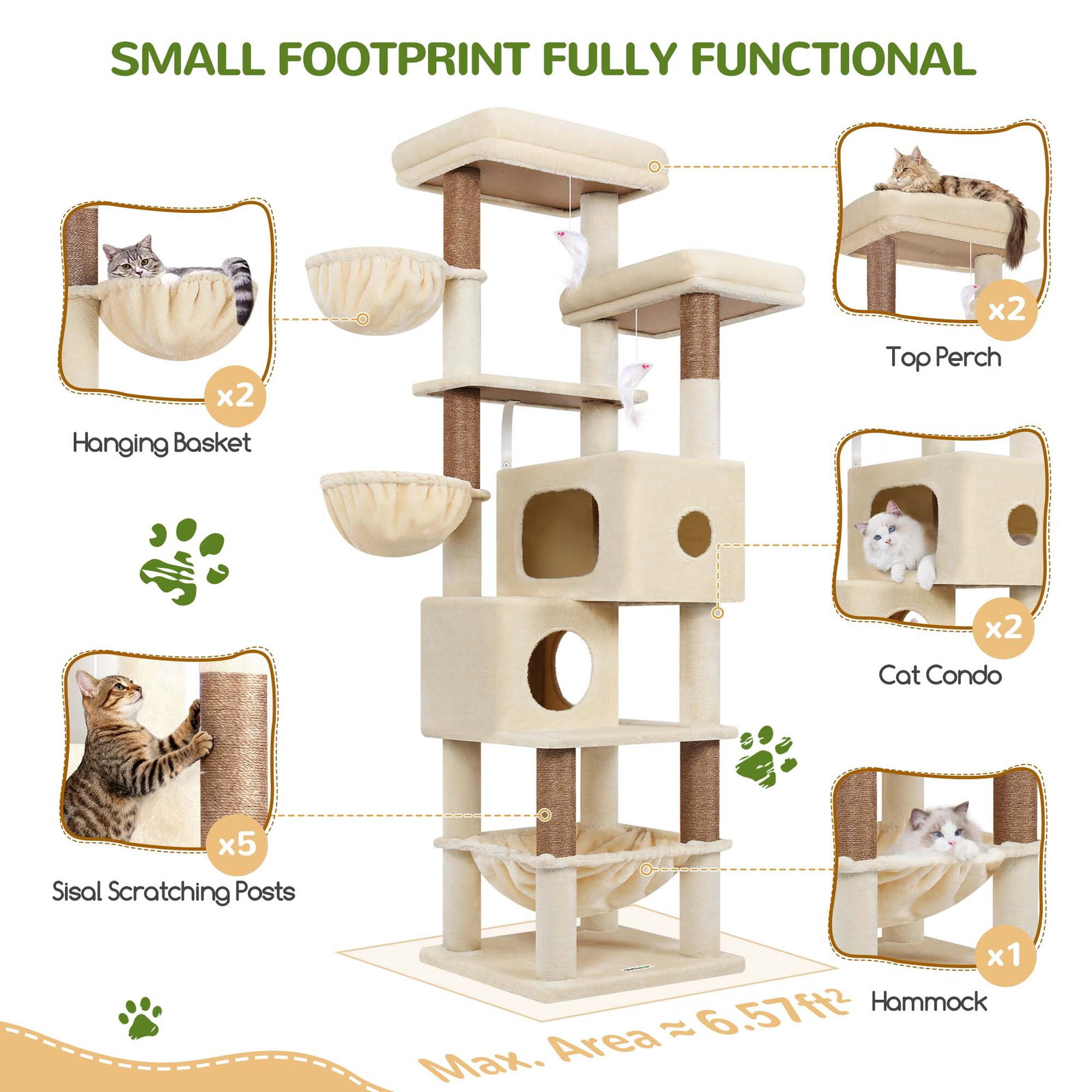 S73 Cat Tree(Beige,73-inch)