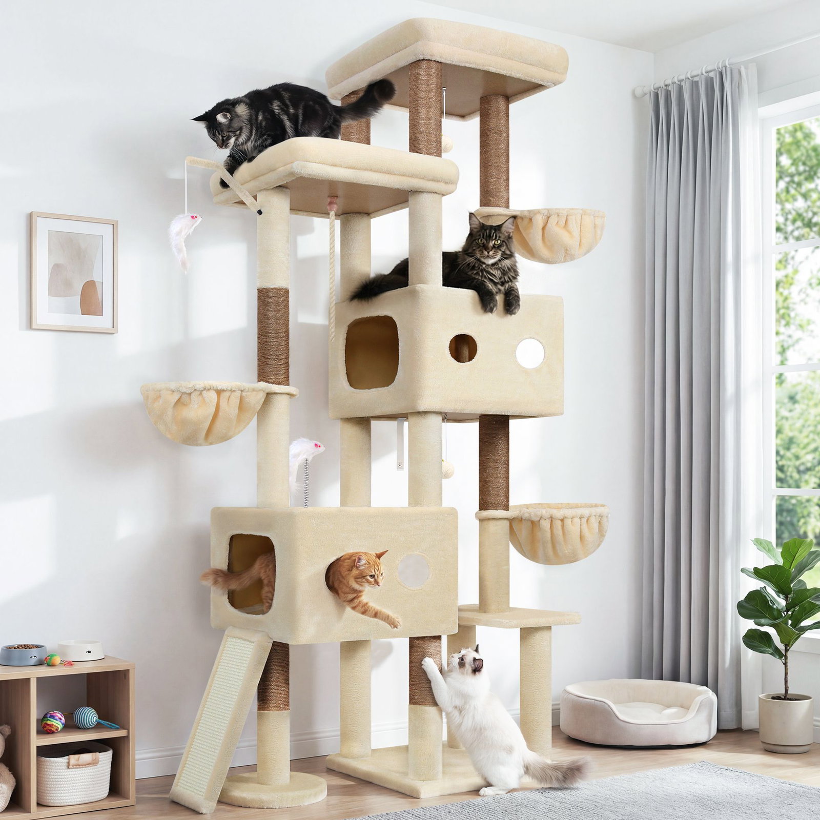 F81D Tall Cat Tree(Beige,81-inch)