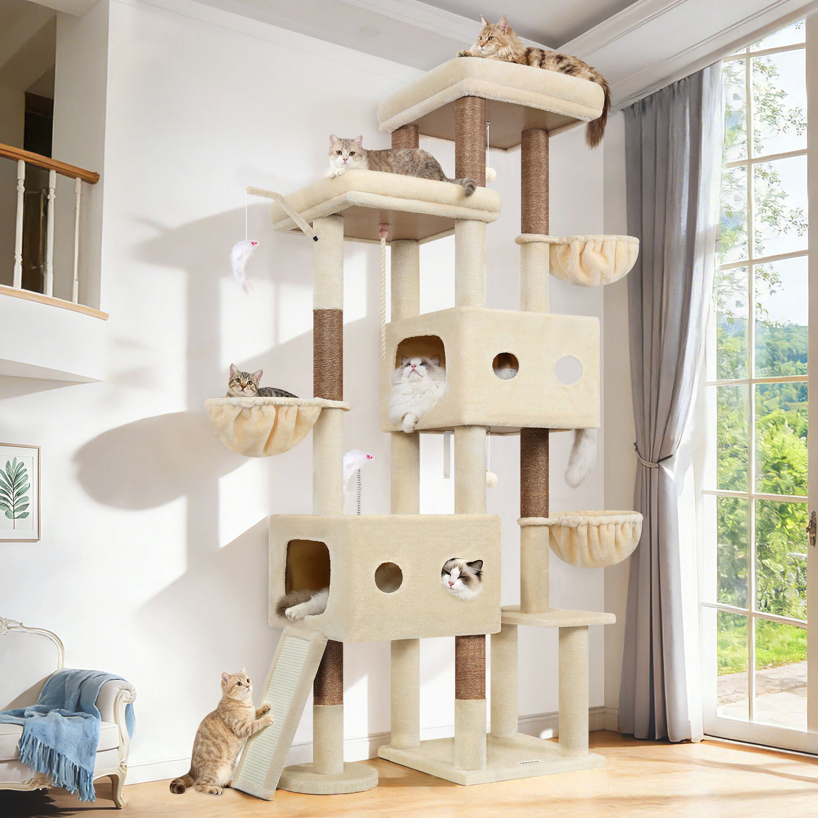 F81D Tall Cat Tree(Beige,81-inch)