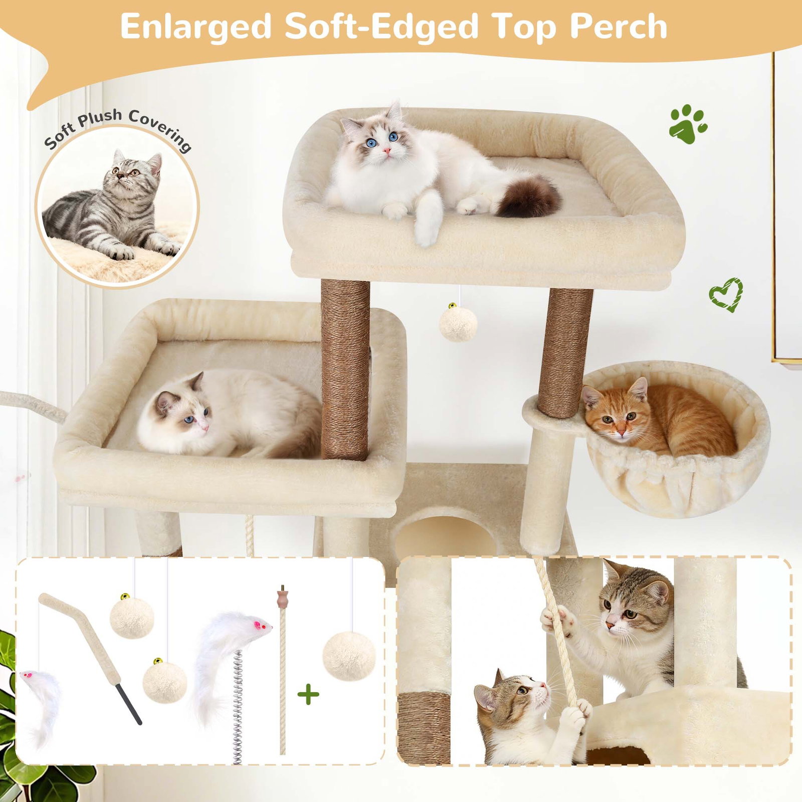 F81D Tall Cat Tree(Beige,81-inch)