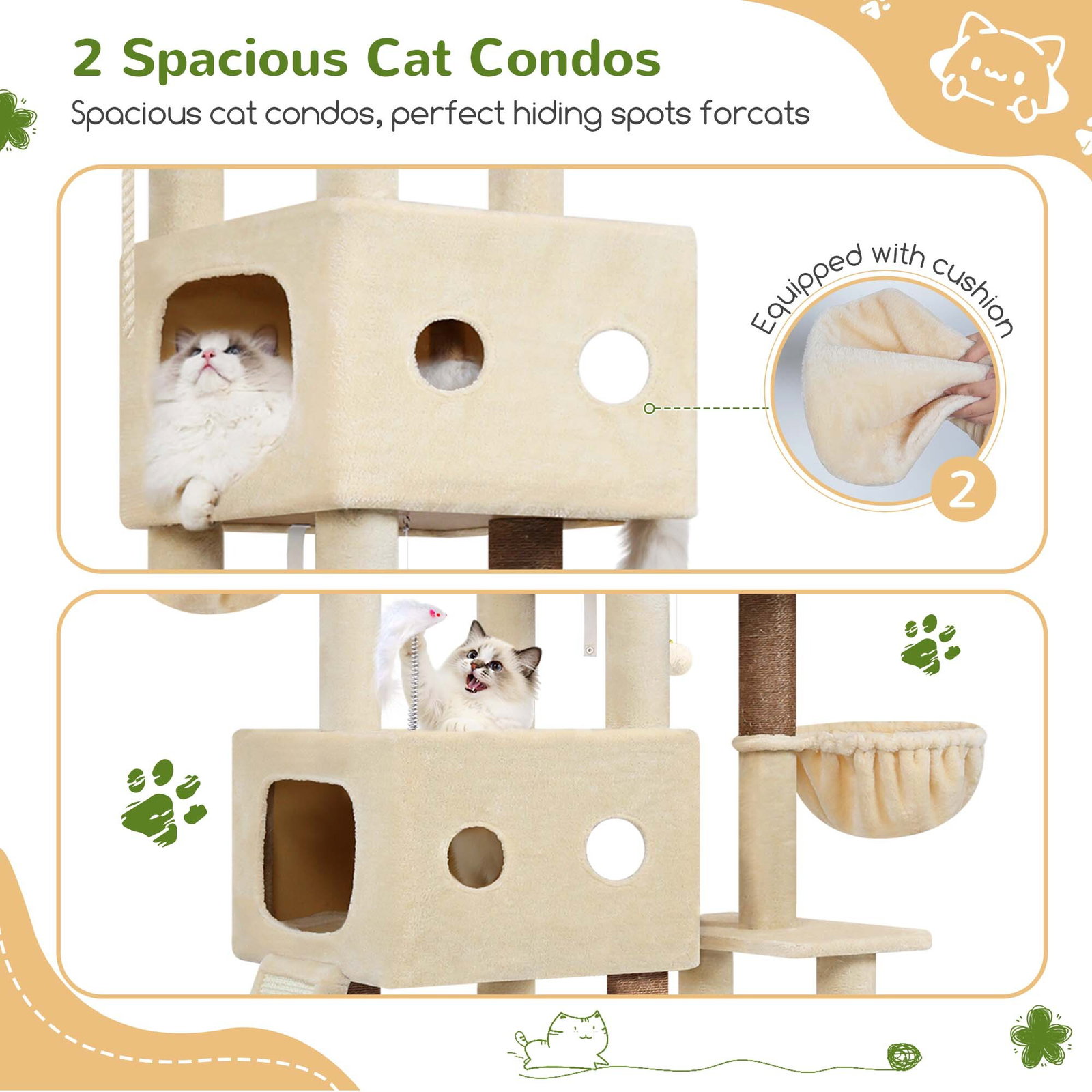 F81D Tall Cat Tree(Beige,81-inch)