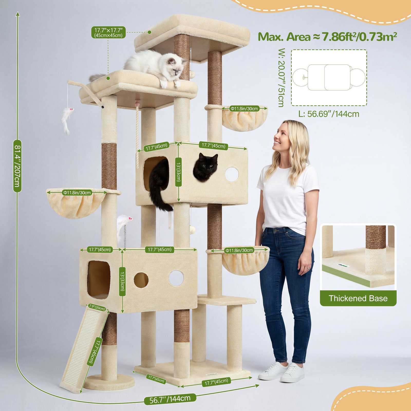F81D Tall Cat Tree(Beige,81-inch)
