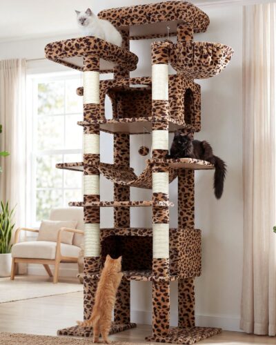 F83B Tall Cat Tower(Leopard Print,83-inch)