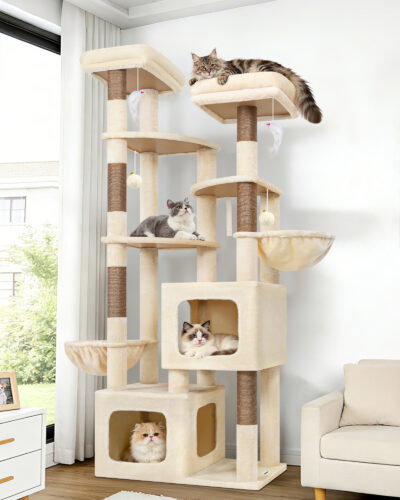 S74E Heavy Duty Cat Tree(Beige,74-inch)