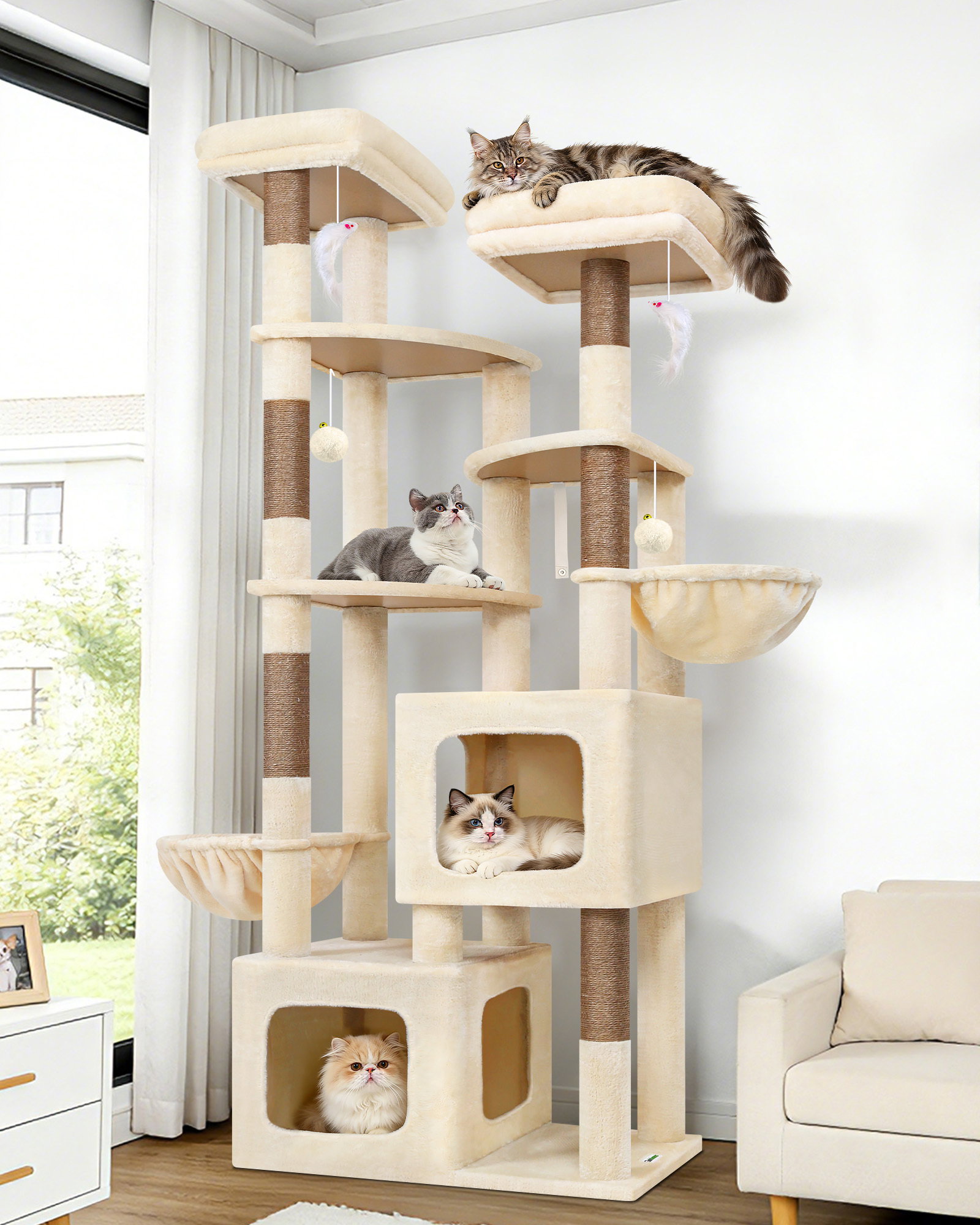S74E Heavy Duty Cat Tree(Beige,74-inch)