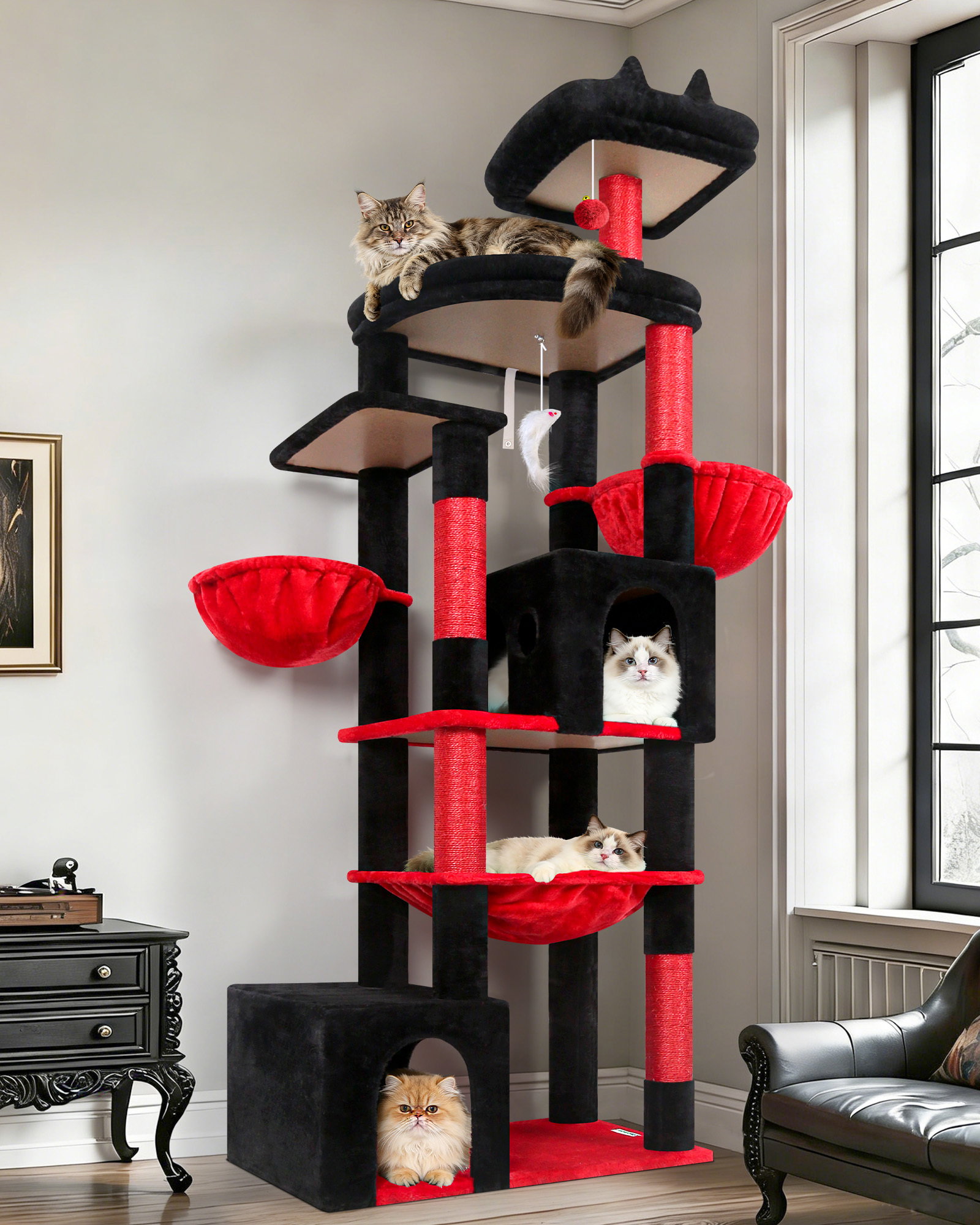 S76B Cat Tower(Gothic Red Black,76-inch)