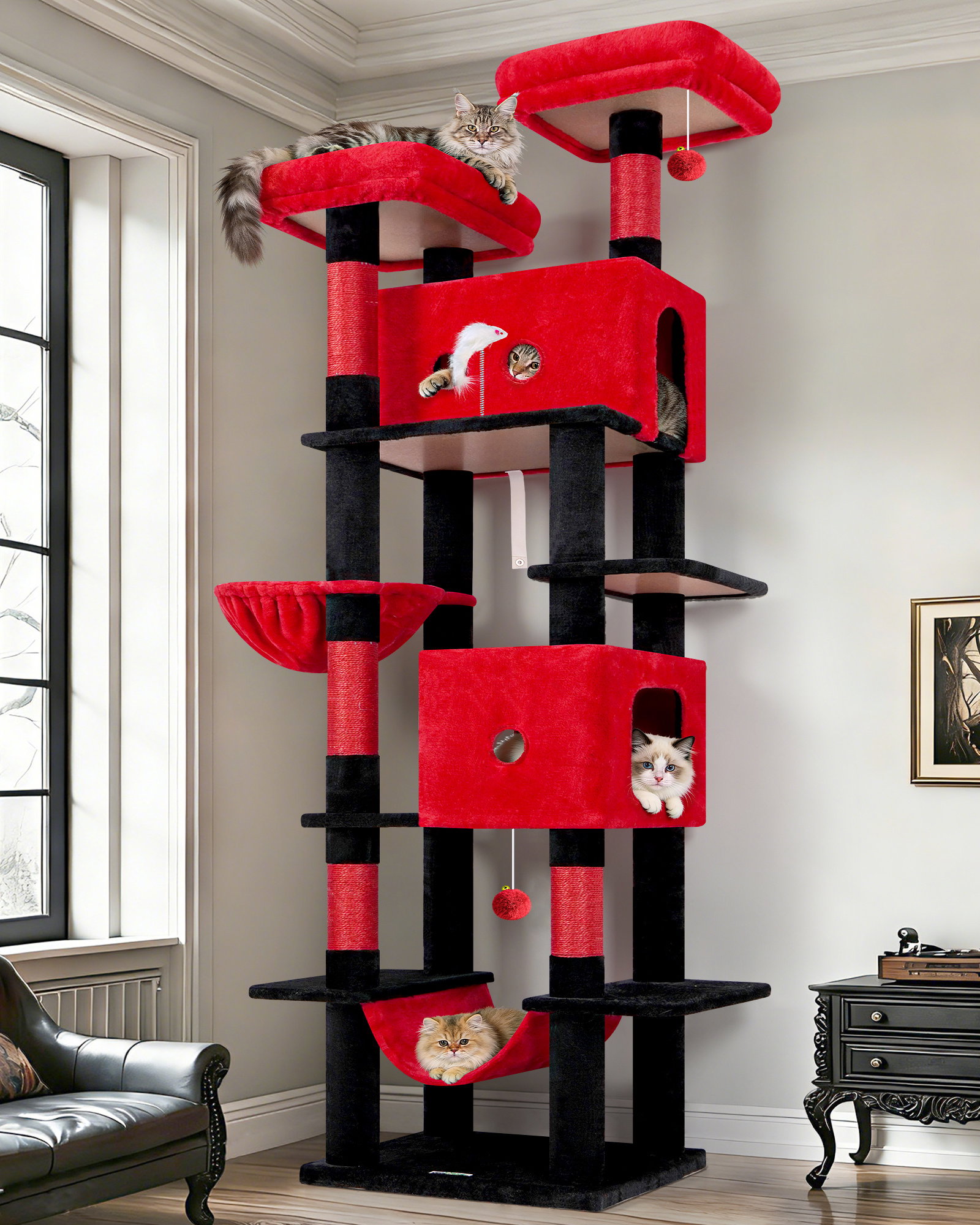 S80B Big Cat Tree(Gothic Red Black,80-inch)
