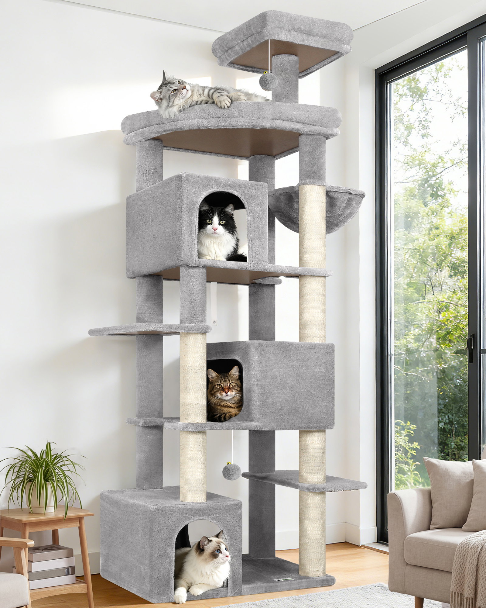 S80 Cat Tower With Scratching Post(Light Grey,80-inch)