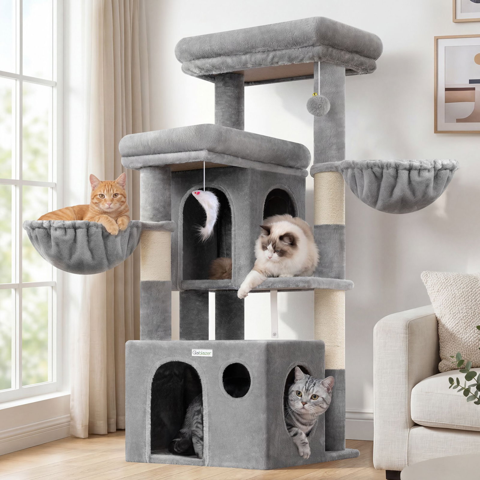 S48 Cat Tree For Large Cats(Light Grey,48-inch)