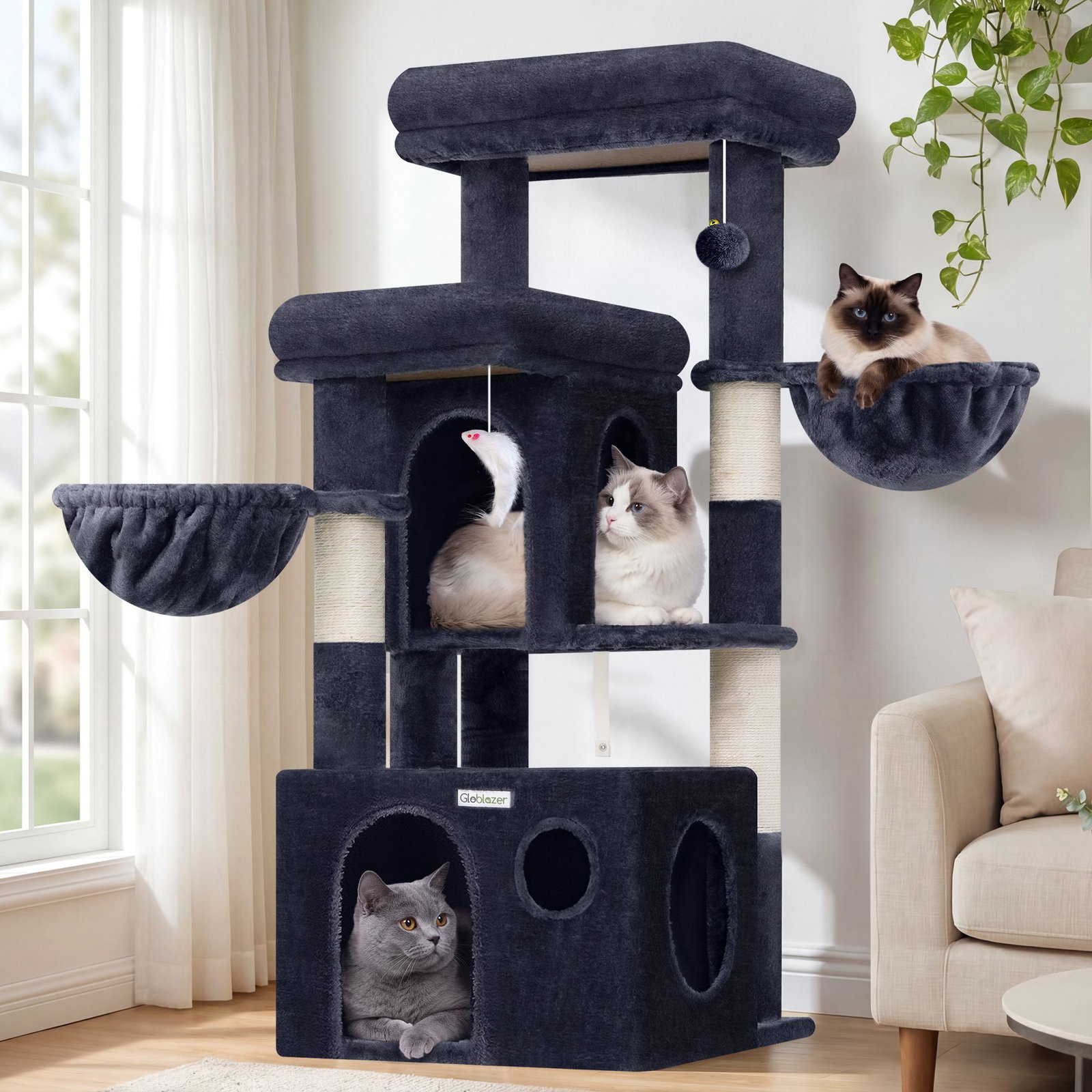 S48 Cat Tree For Large Cats(Dark Grey,48-inch)