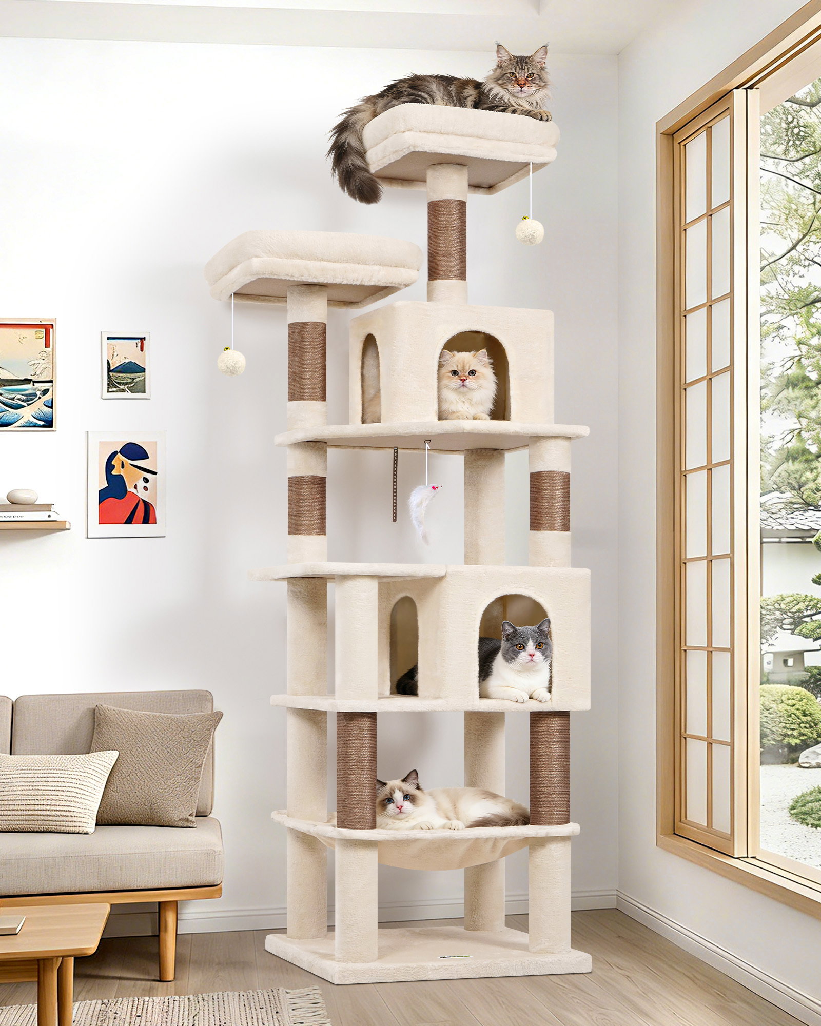 F72 Cat Tree Tower(Beige,72-inch)