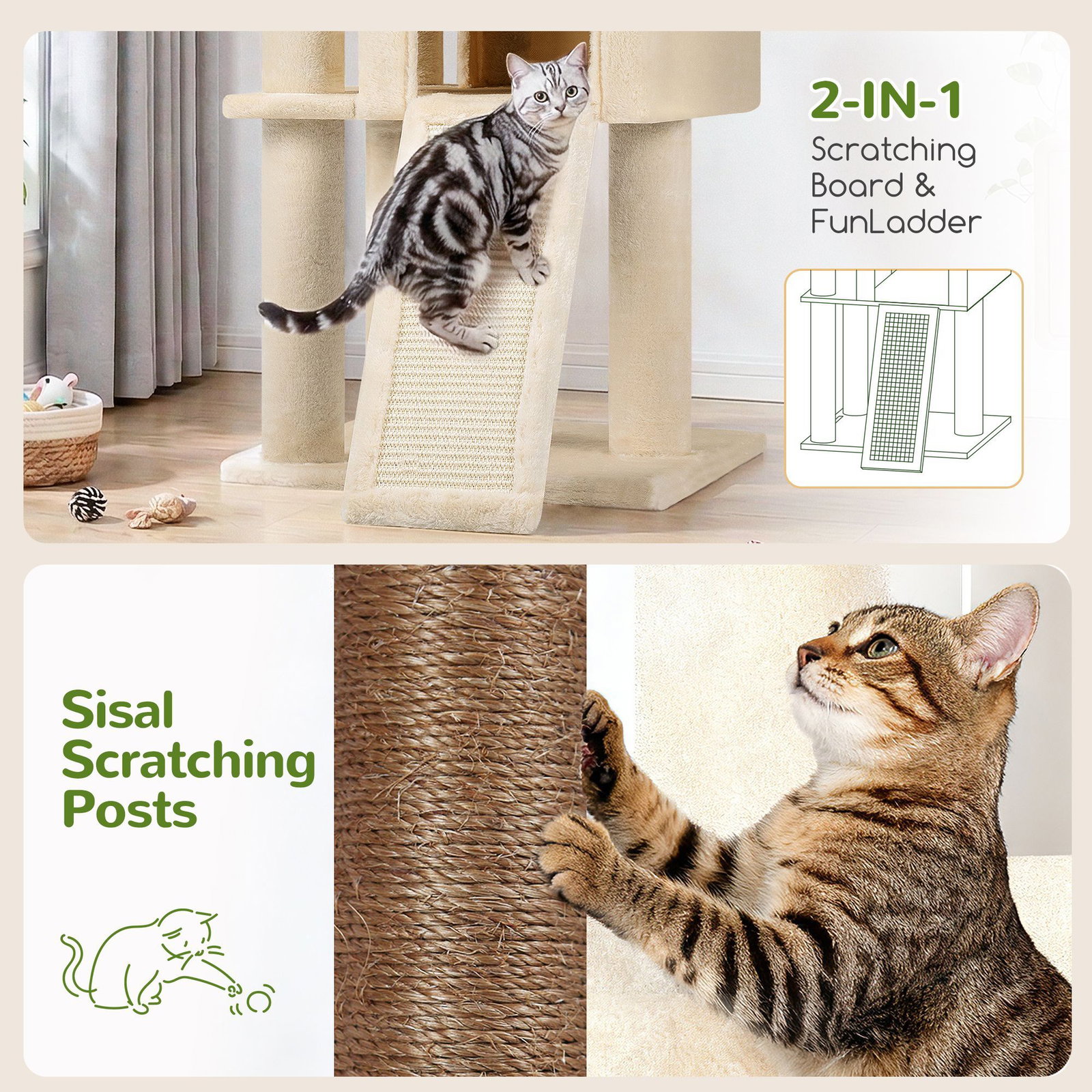 F45 Cat Tree For Large Cats(Beige,45-inch)