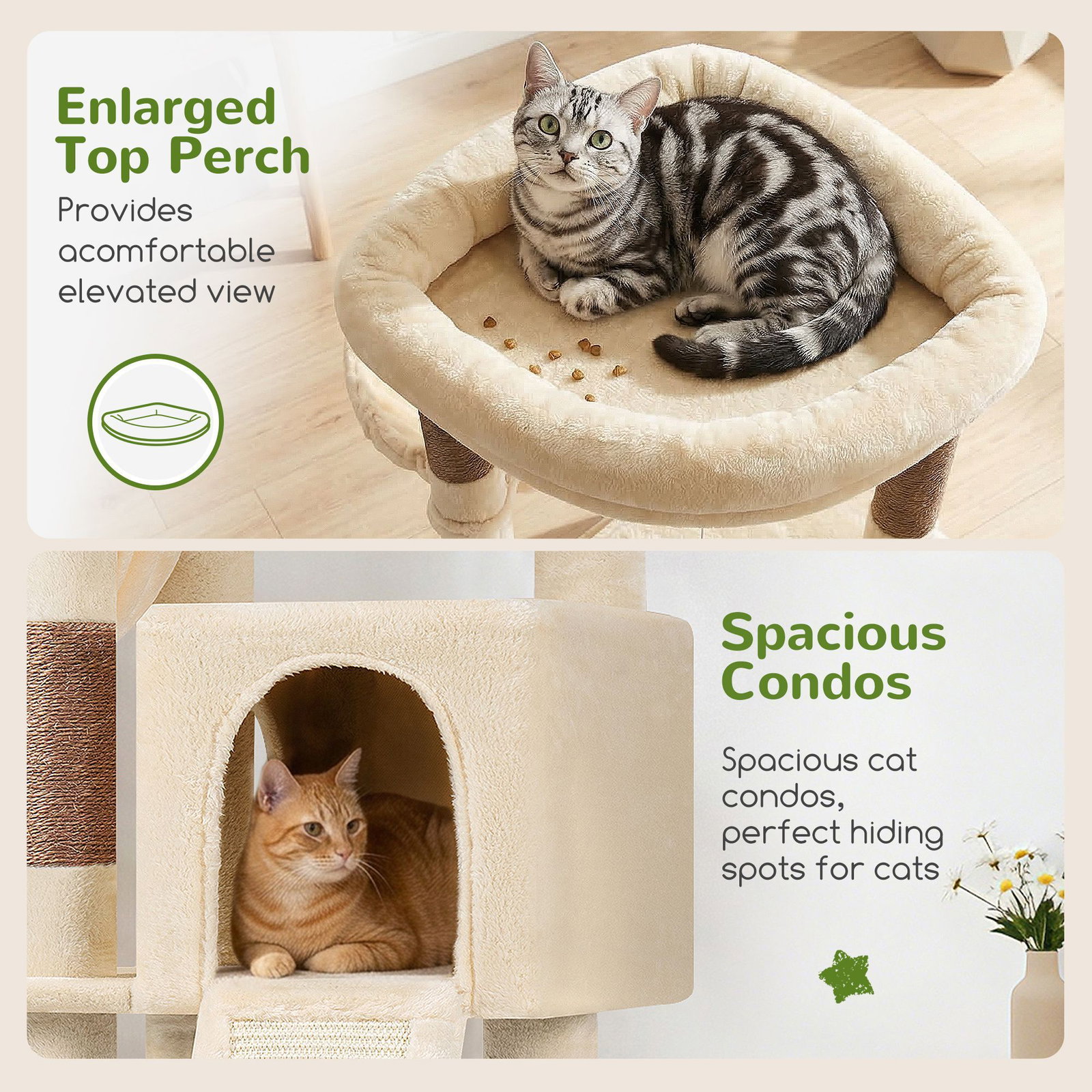 F45 Cat Tree For Large Cats(Beige,45-inch)