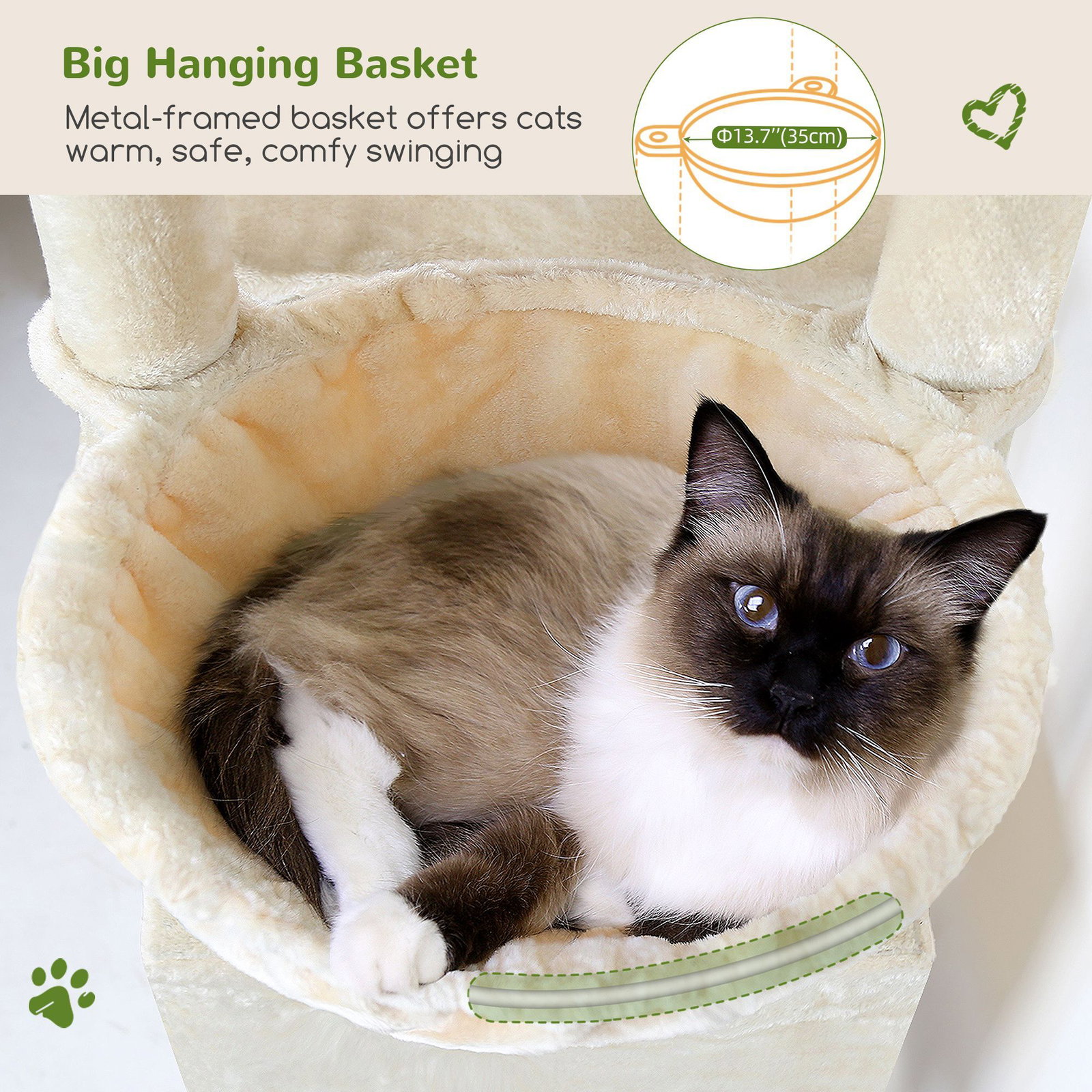 F45 Cat Tree For Large Cats(Beige,45-inch)