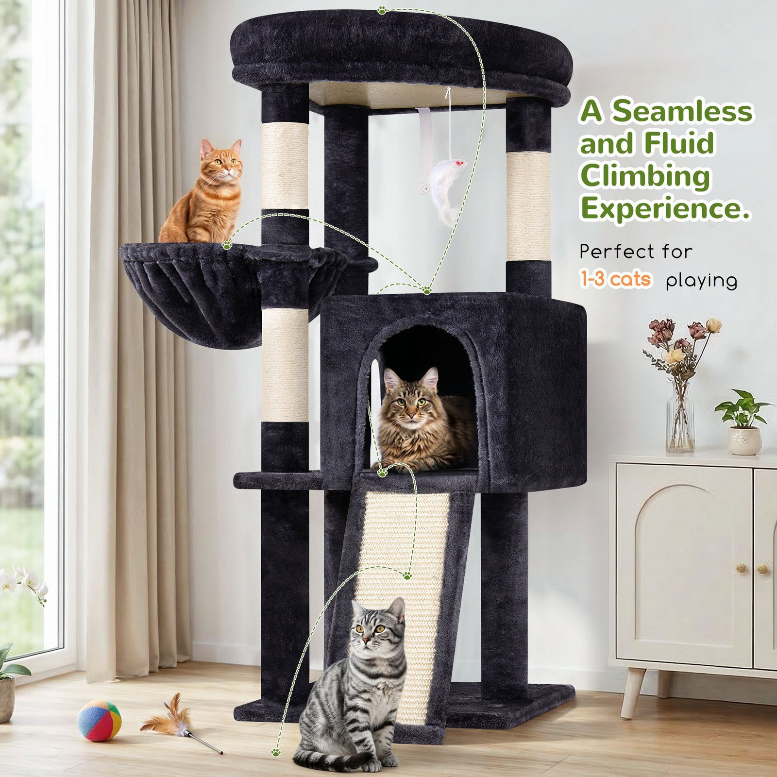 F45 Cat Tree For Large Cats(Dark Grey,45-inch)