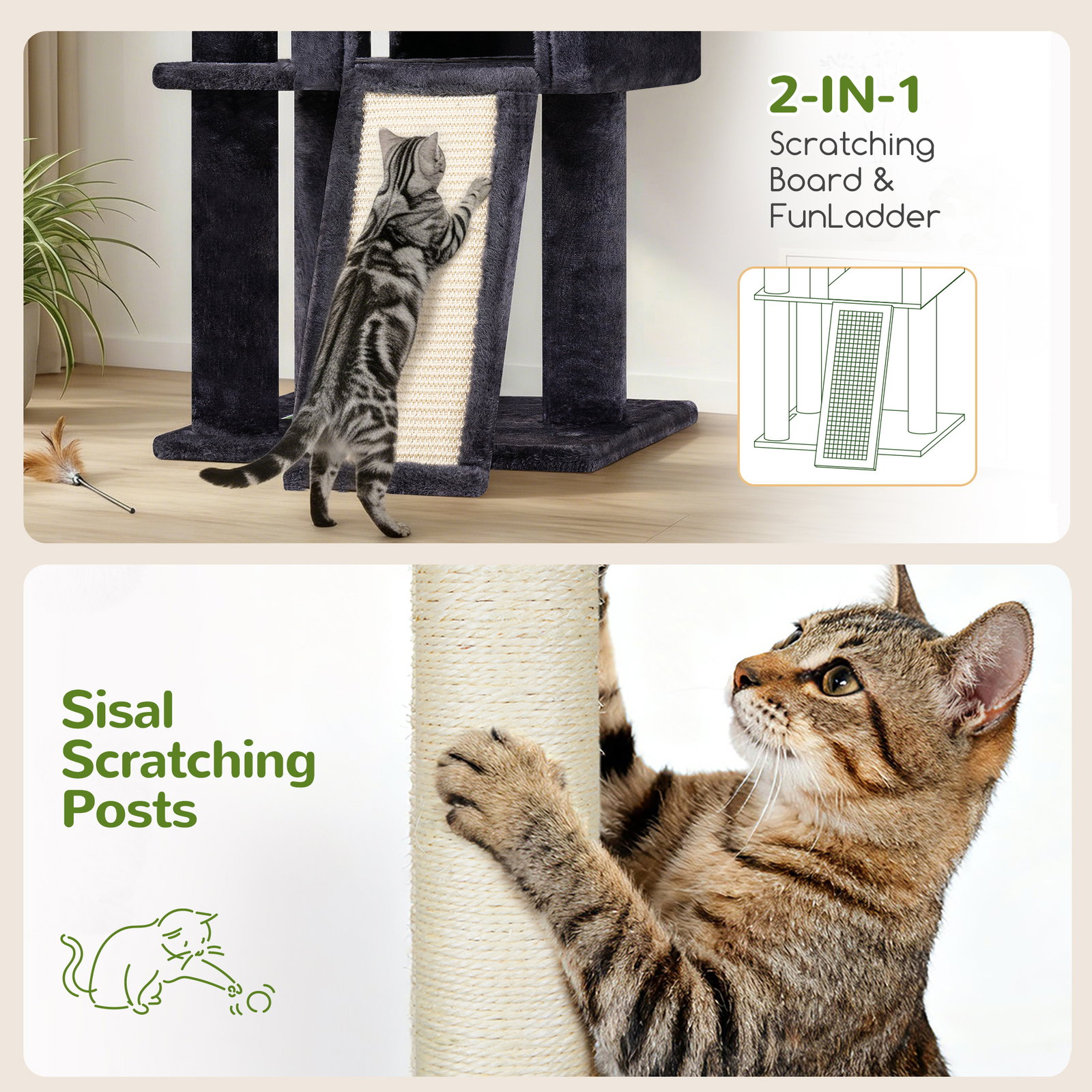 F45 Cat Tree For Large Cats(Dark Grey,45-inch)