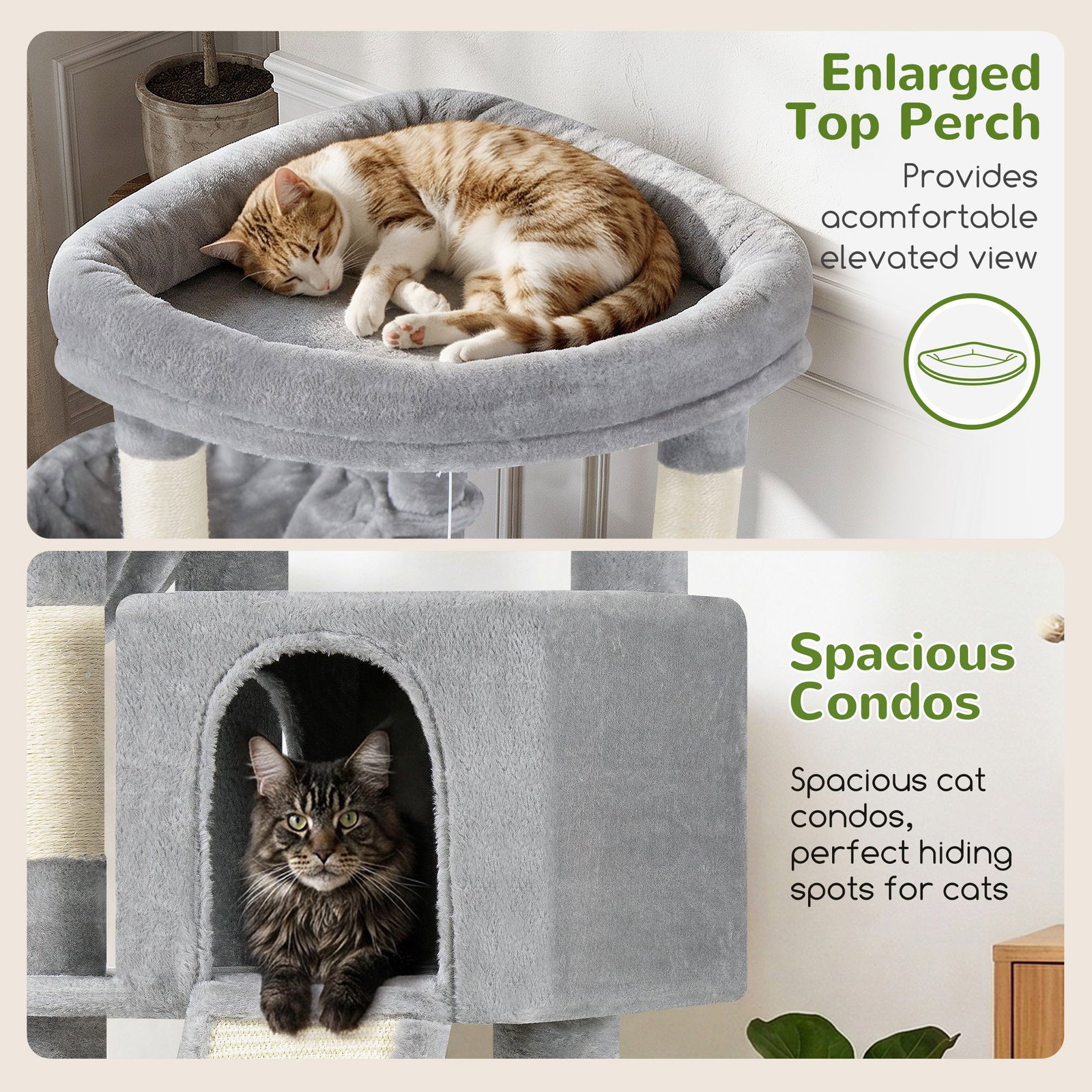 F45 Cat Tree For Large Cats(Light Grey,45-inch)