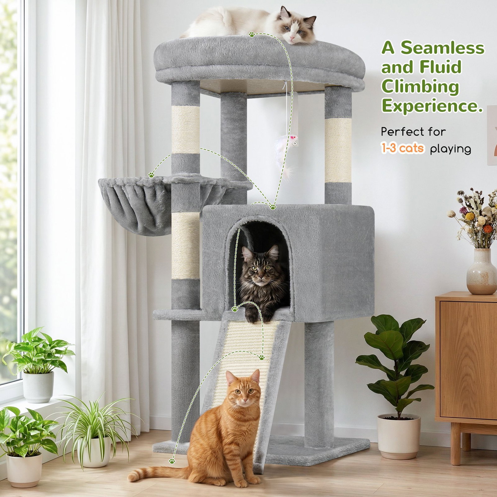 F45 Cat Tree For Large Cats(Light Grey,45-inch)