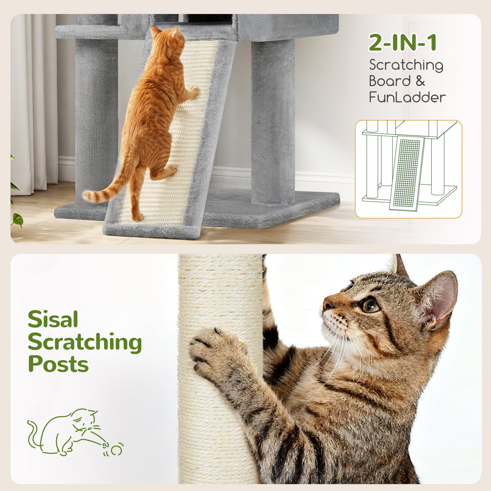 F45 Cat Tree For Large Cats(Light Grey,45-inch)